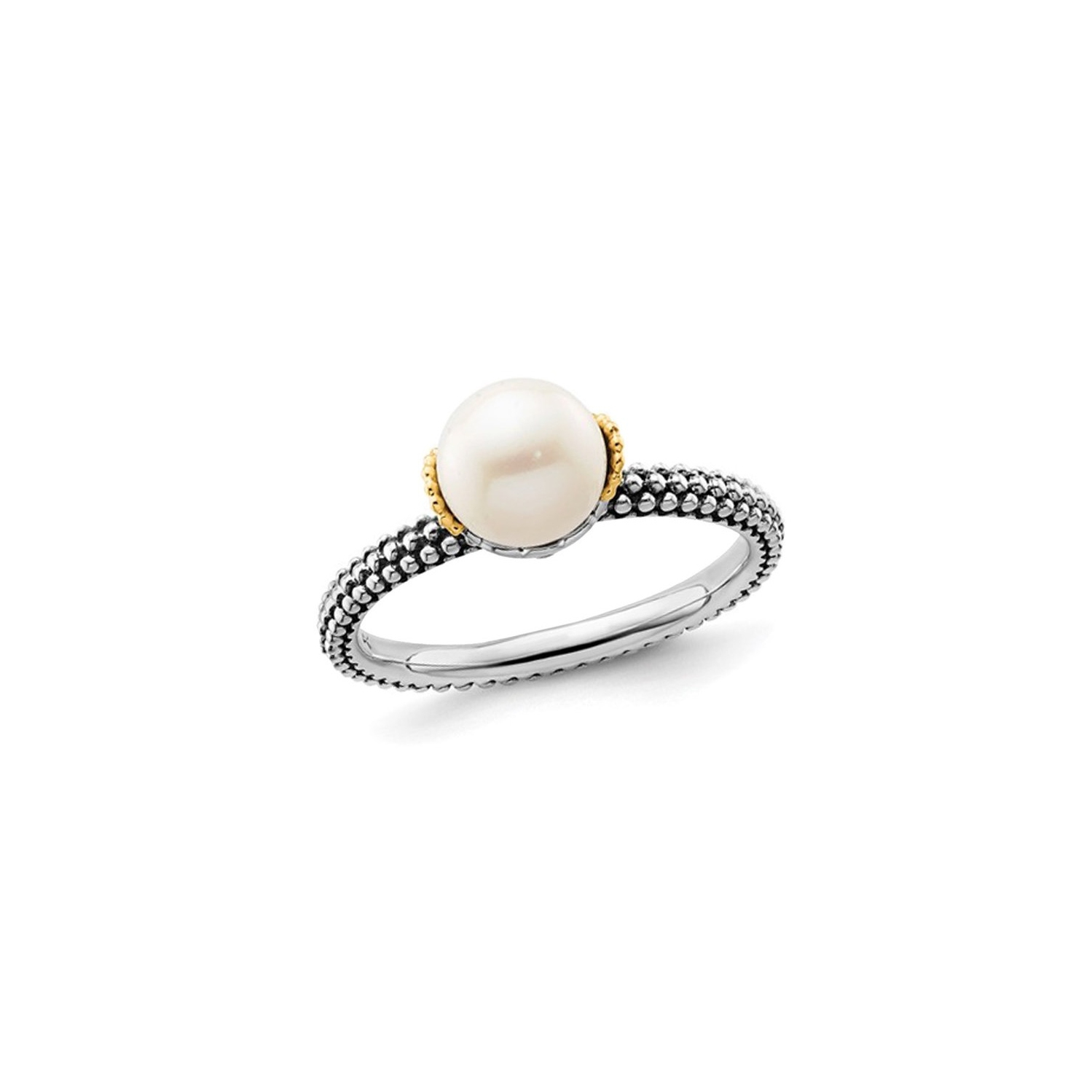 Sterling Silver Solitaire Freshwater Cultured Pearl Ring 7-7.5mm