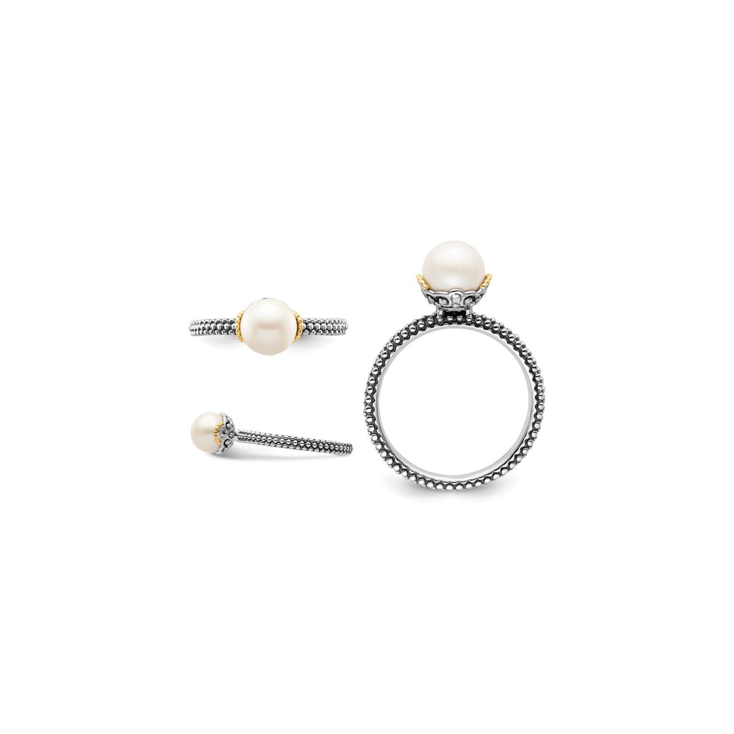 Sterling Silver Solitaire Freshwater Cultured Pearl Ring 7-7.5mm