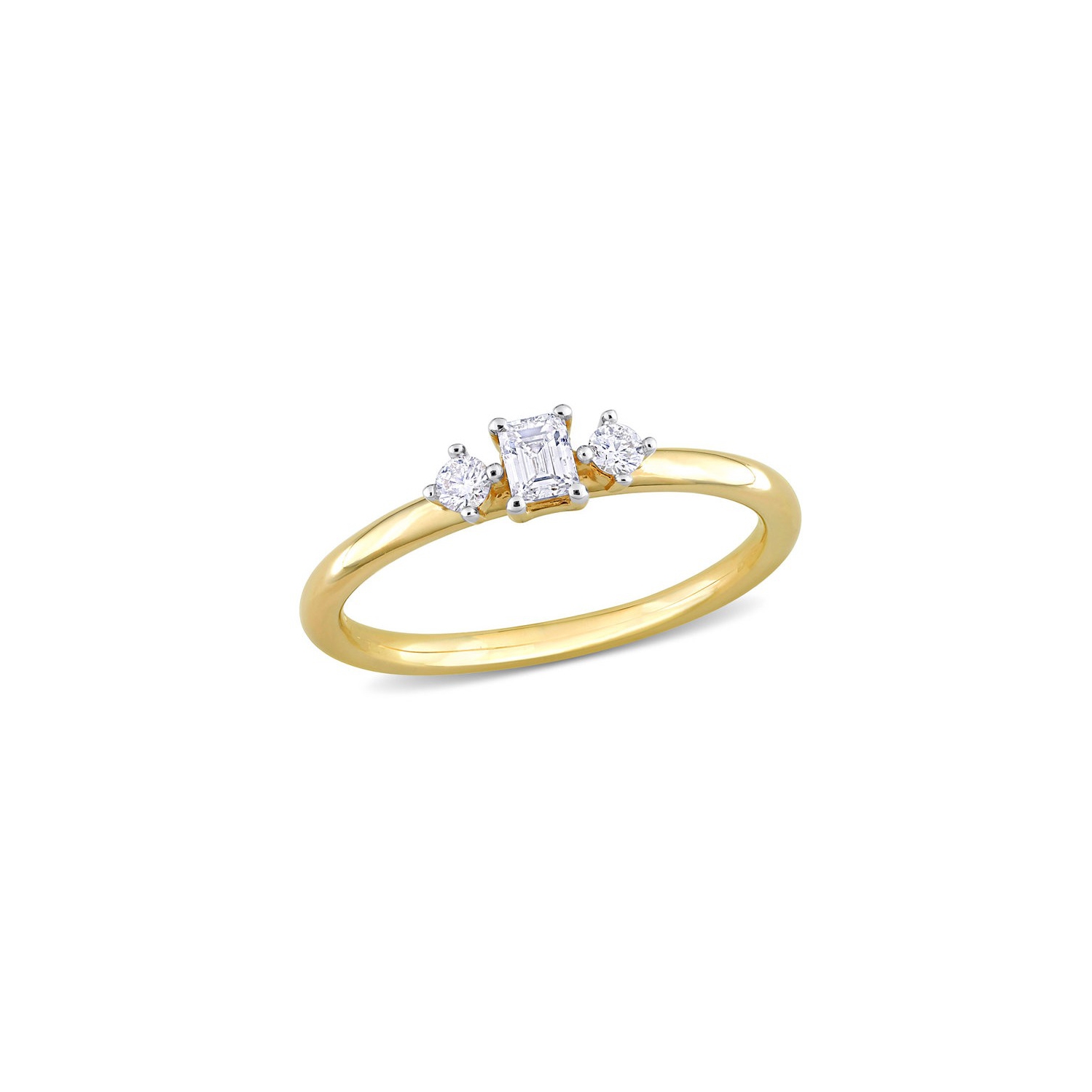 1/4 Carat Three-Stone Emerald-Cut Diamond Ring in 14K Yellow Gold