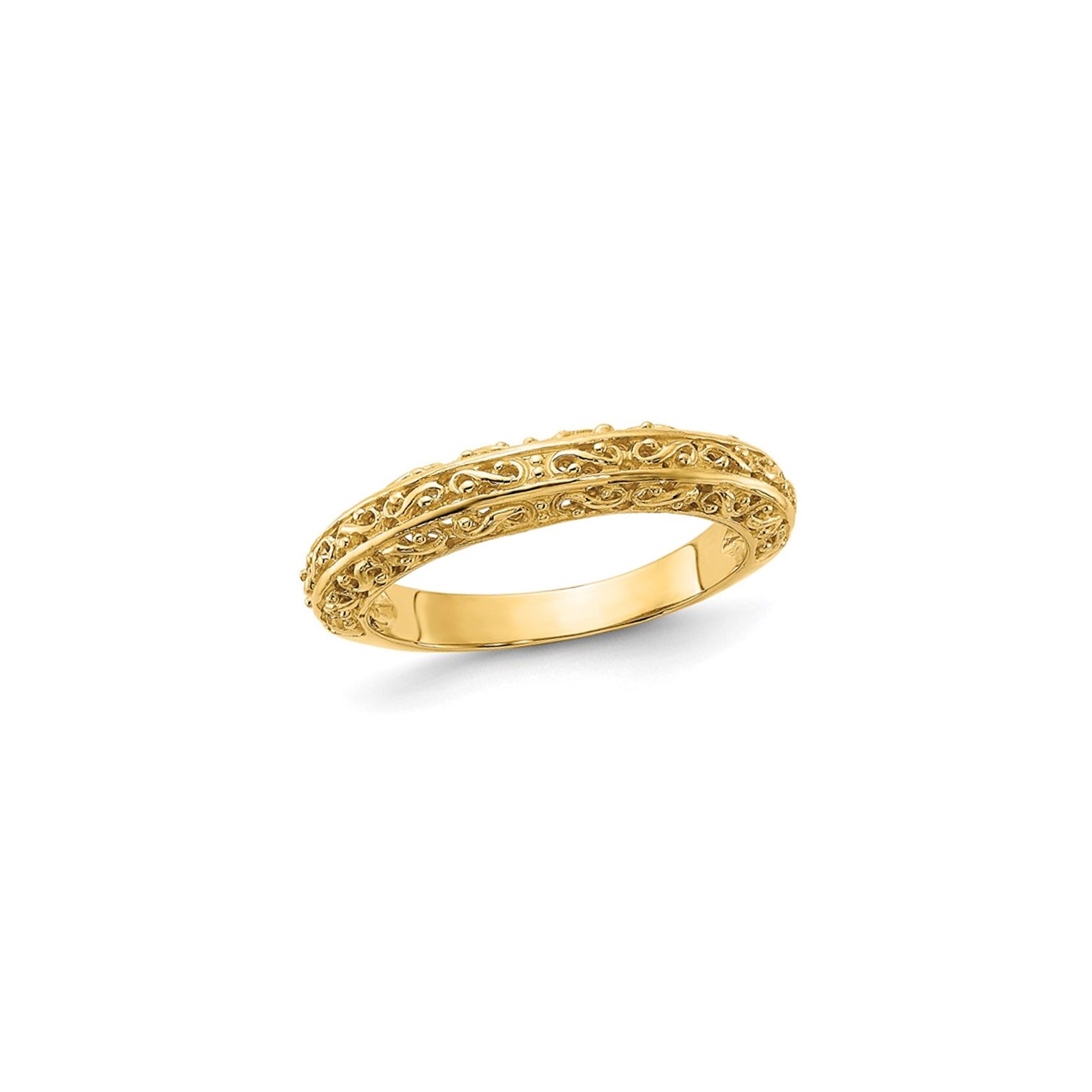 14K Yellow Gold 3mm Filigree Wedding Band Ring