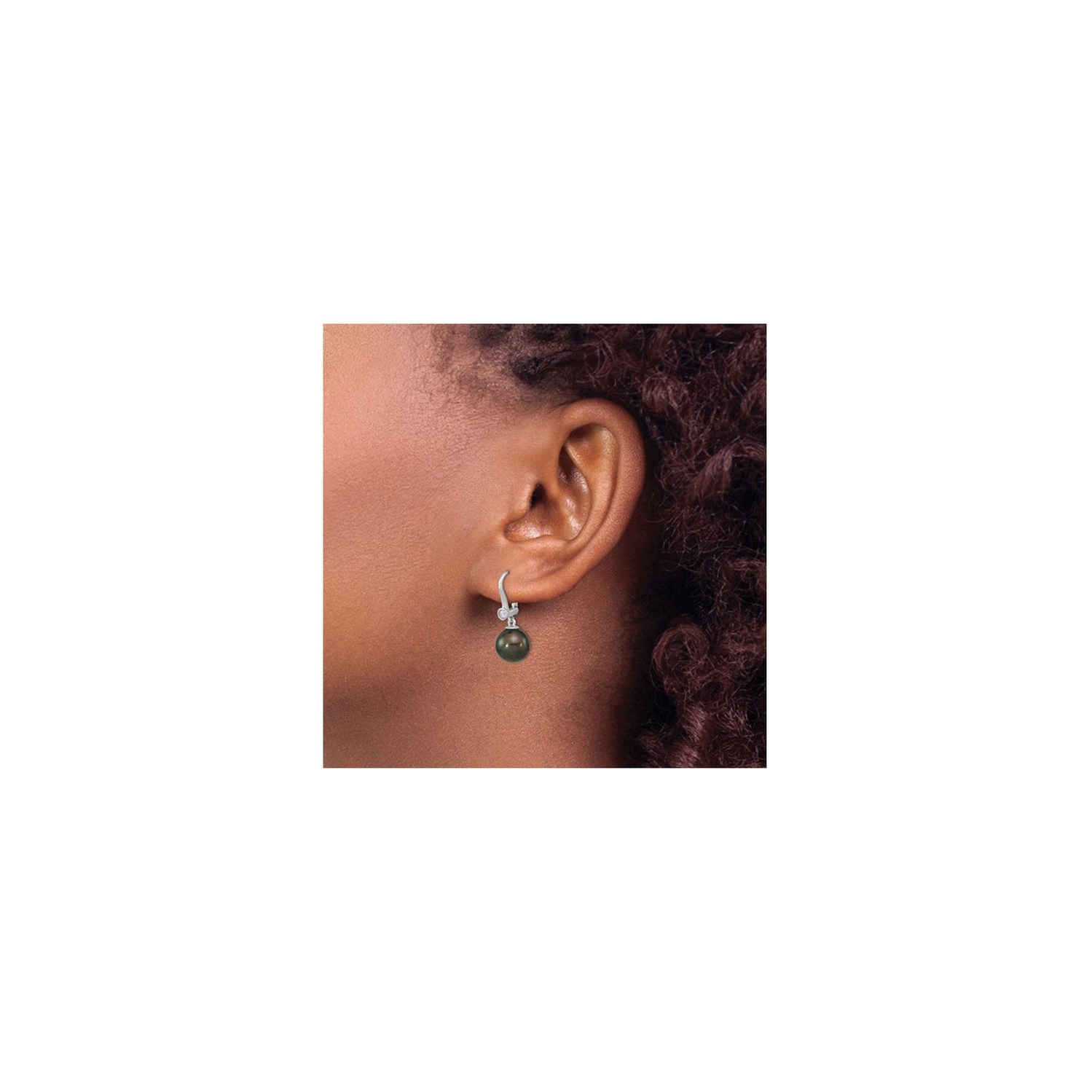 Boucles d'oreilles en or blanc 14 K, perle de Tahiti