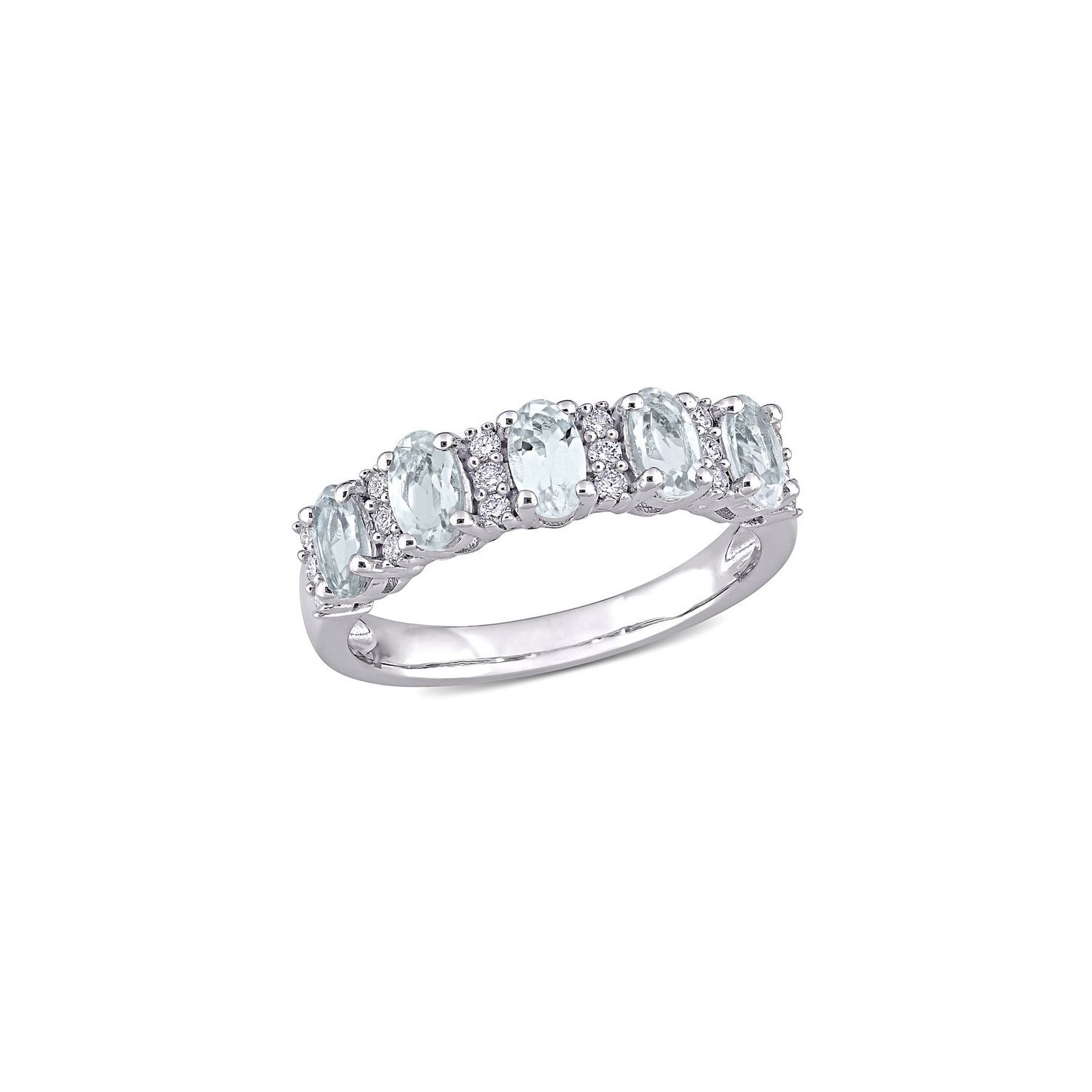 Bague semi-éternité en or blanc 14 ct avec aigue-marine 1.25 carats