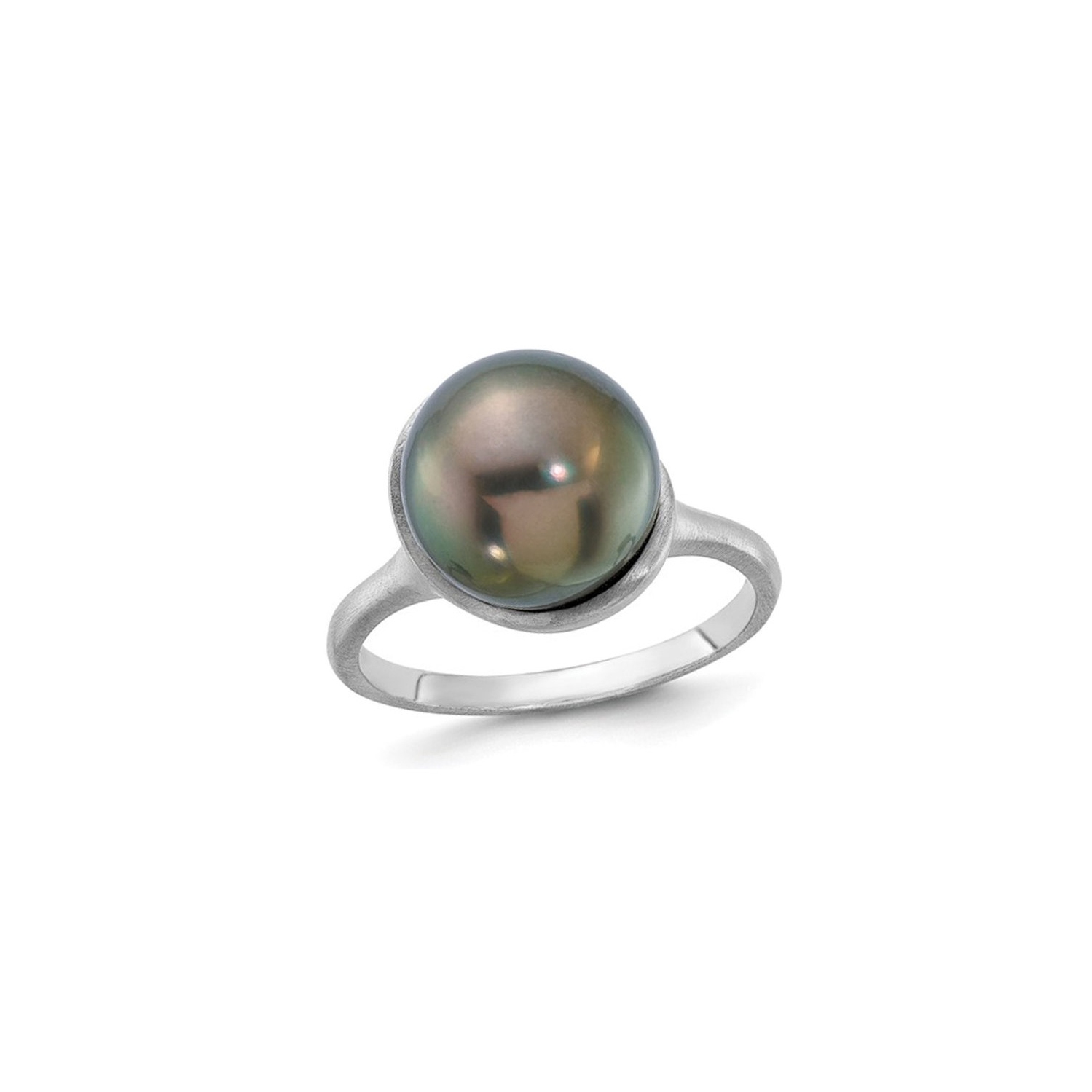 14K White Gold Black Tahitian Pearl Ring 10-11mm