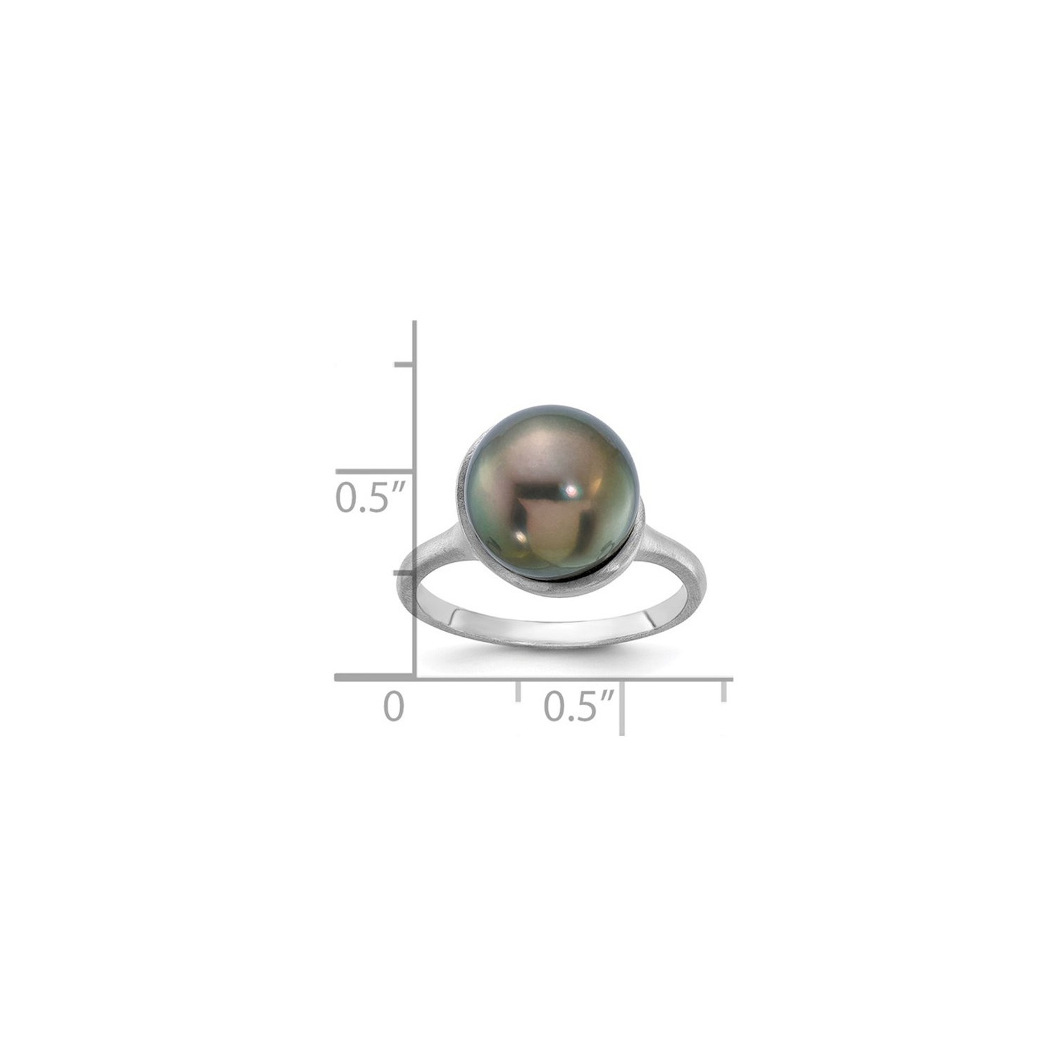 14K White Gold Black Tahitian Pearl Ring 10-11mm