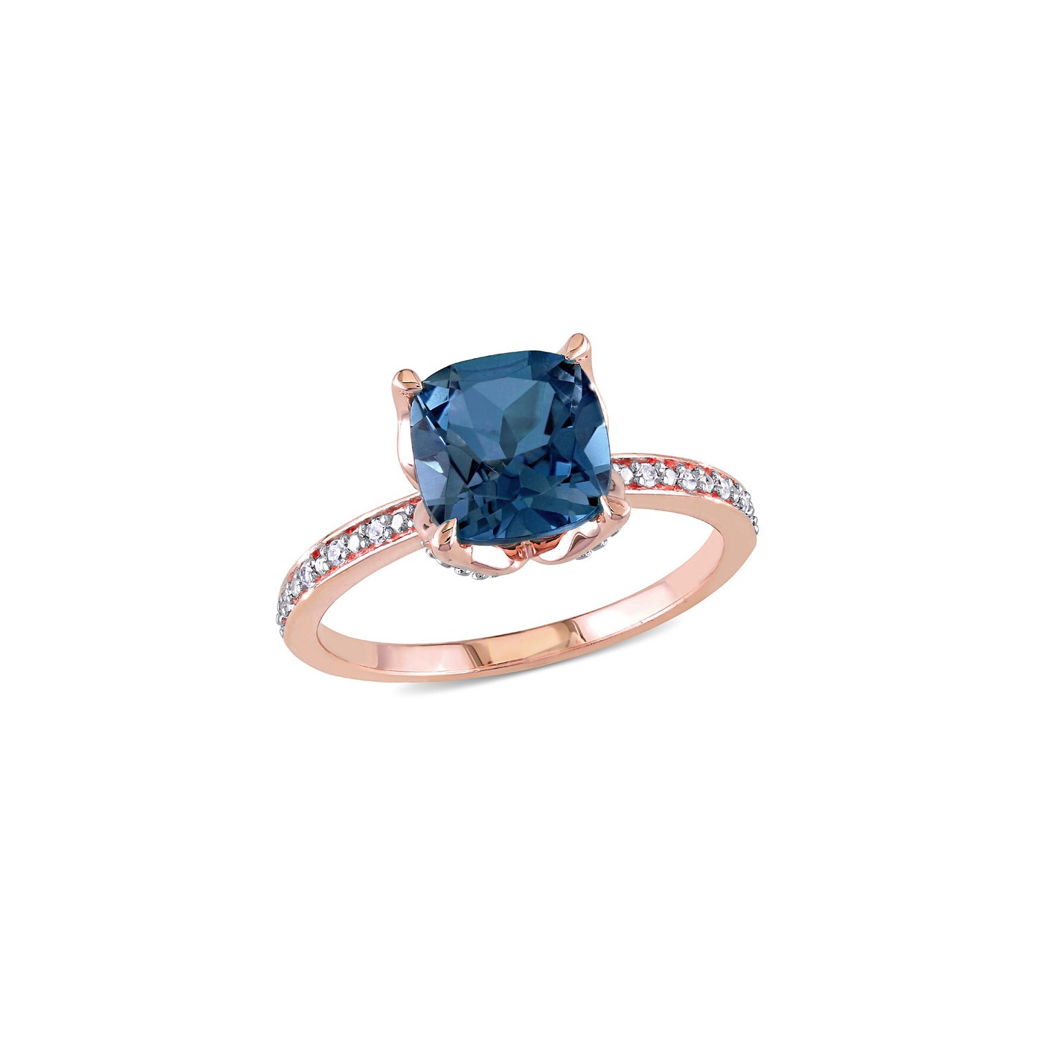 2.60 Carat London Blue Topaz Ring in 10K Rose Pink Gold with Accent Diamonds
