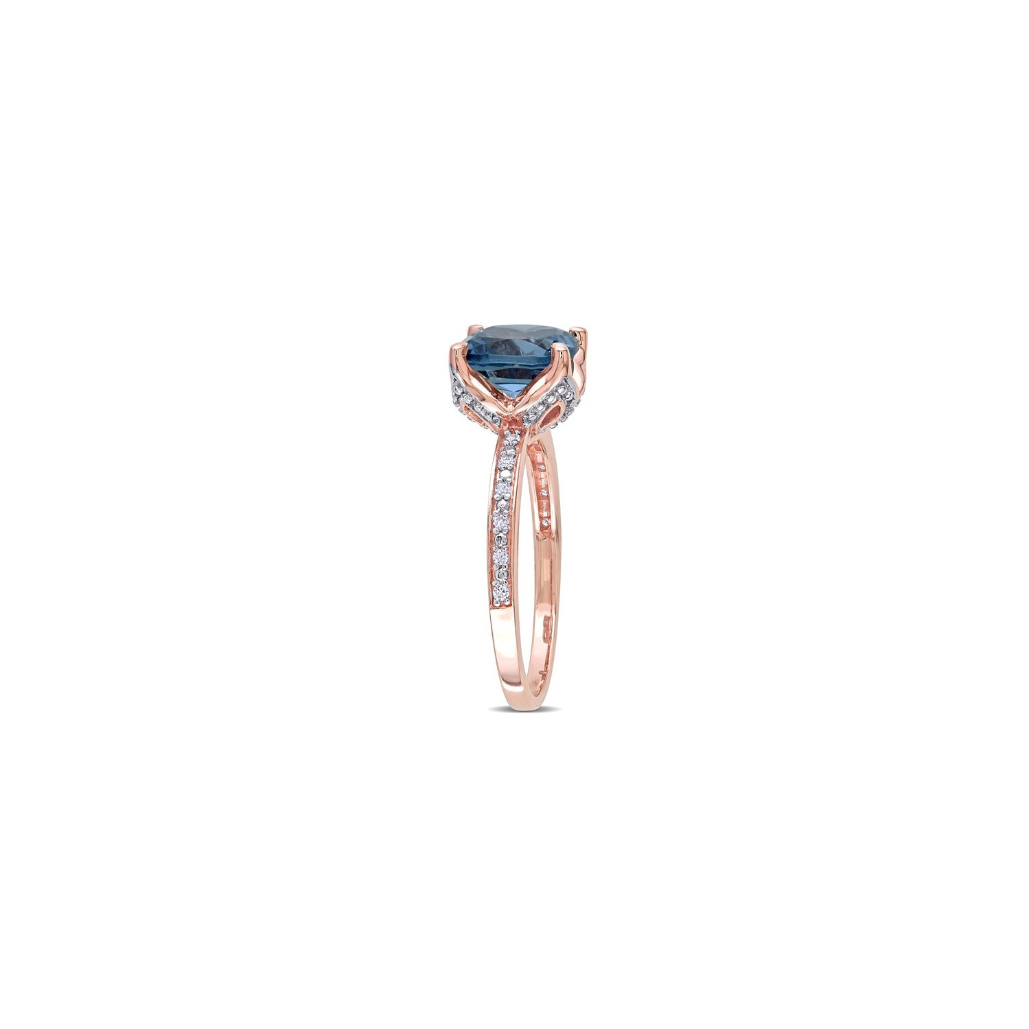 2.60 Carat London Blue Topaz Ring in 10K Rose Pink Gold with Accent Diamonds