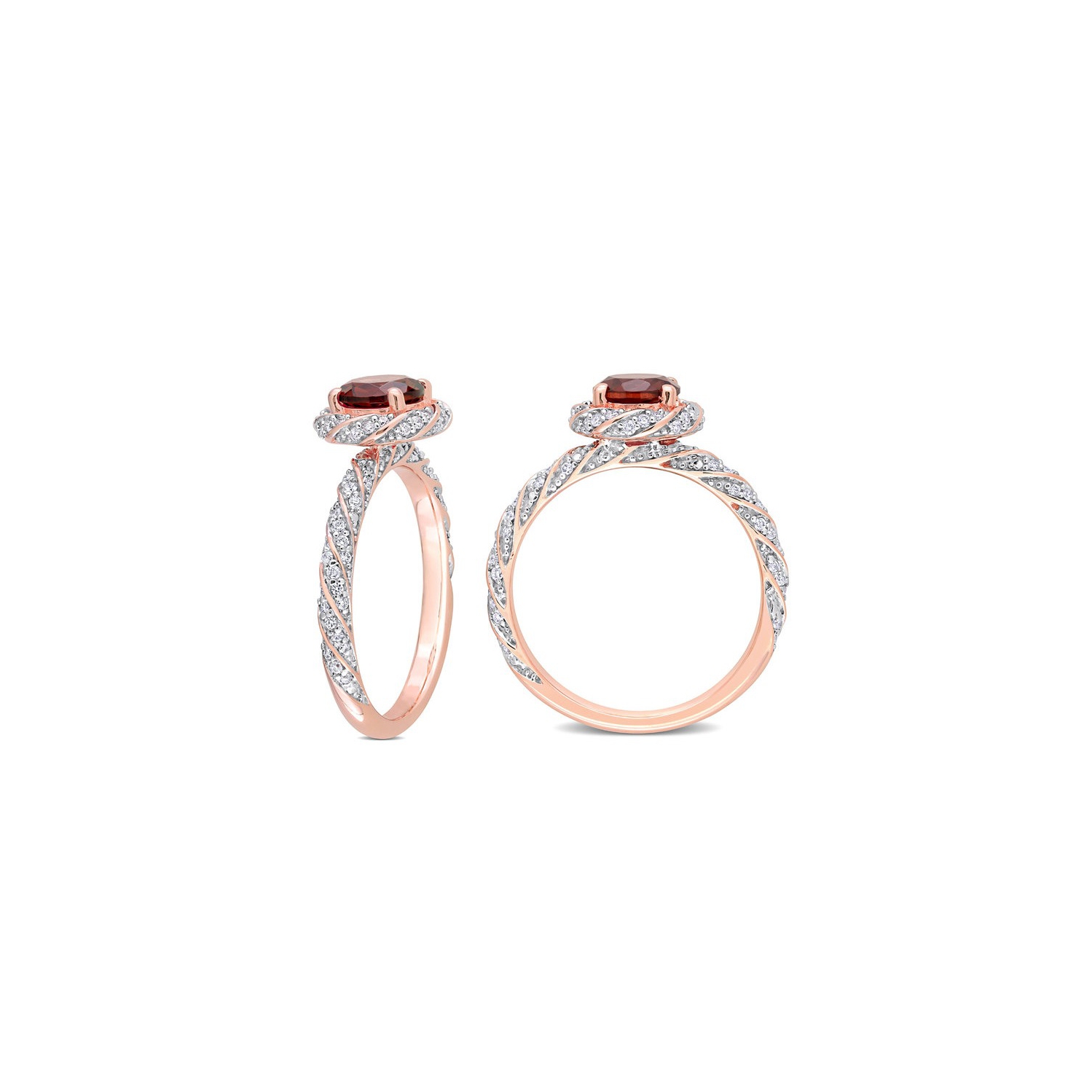 1.00 Carat Garnet Swirl Ring in 14K Rose Pink Gold with Diamonds