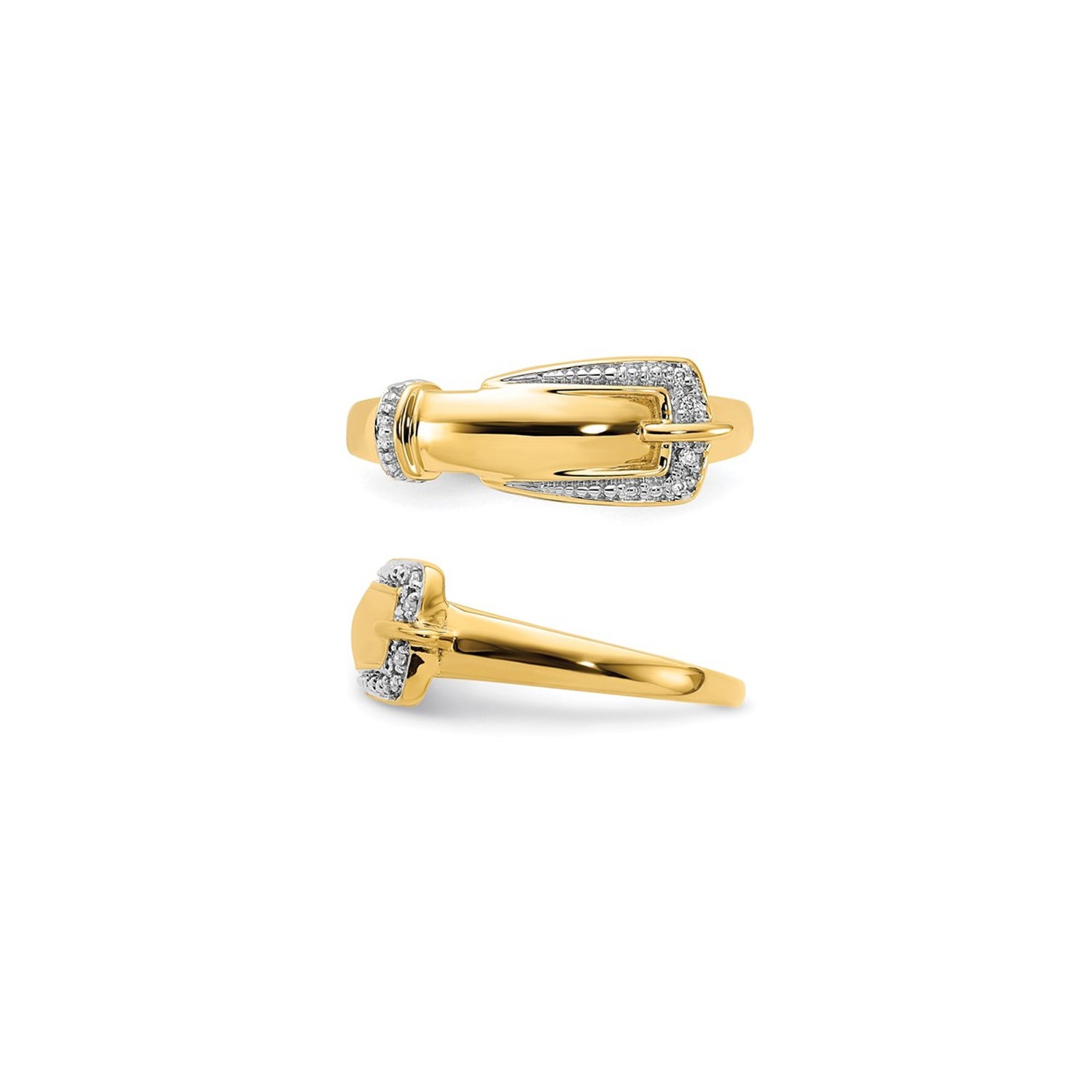 14K Yellow Gold Polished Buckle Ring with Accent Diamonds
