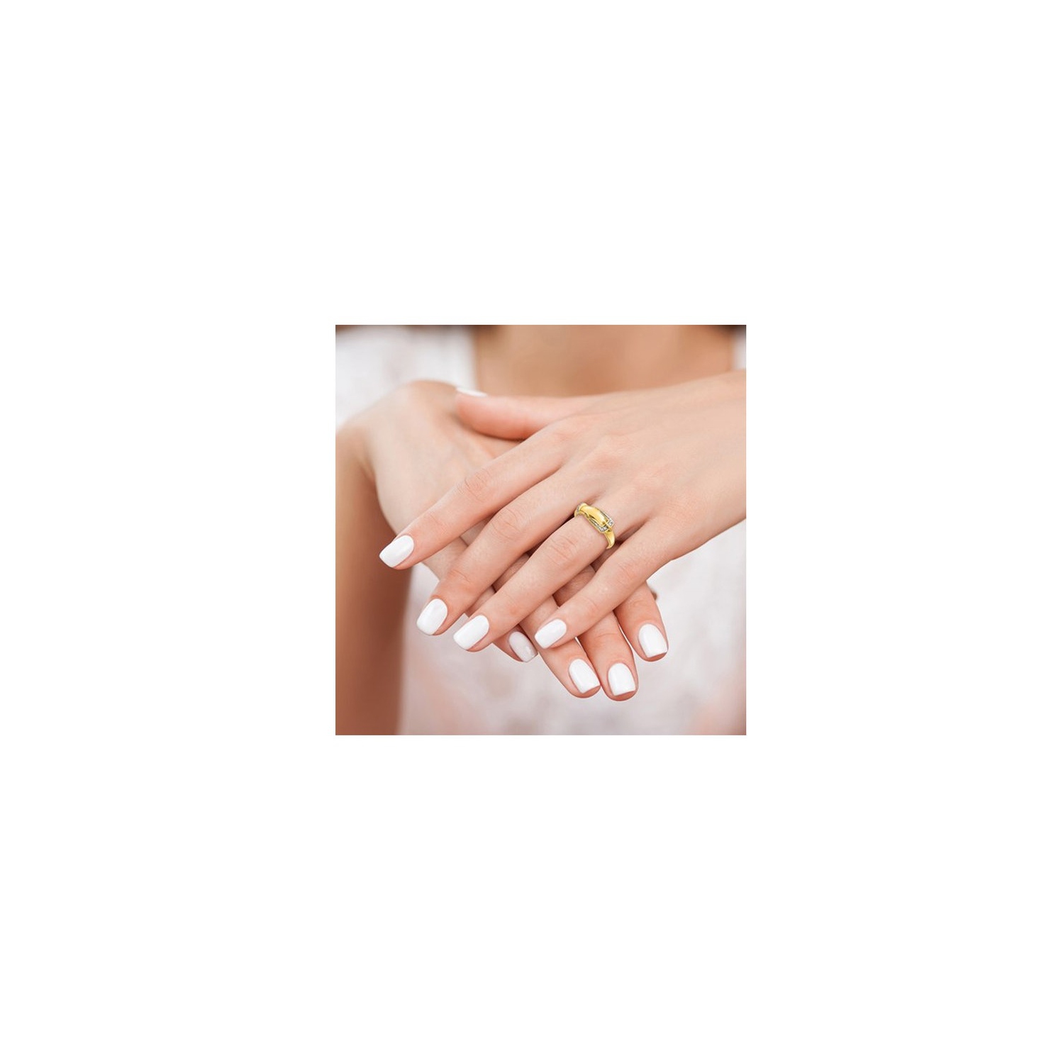 14K Yellow Gold Polished Buckle Ring with Accent Diamonds