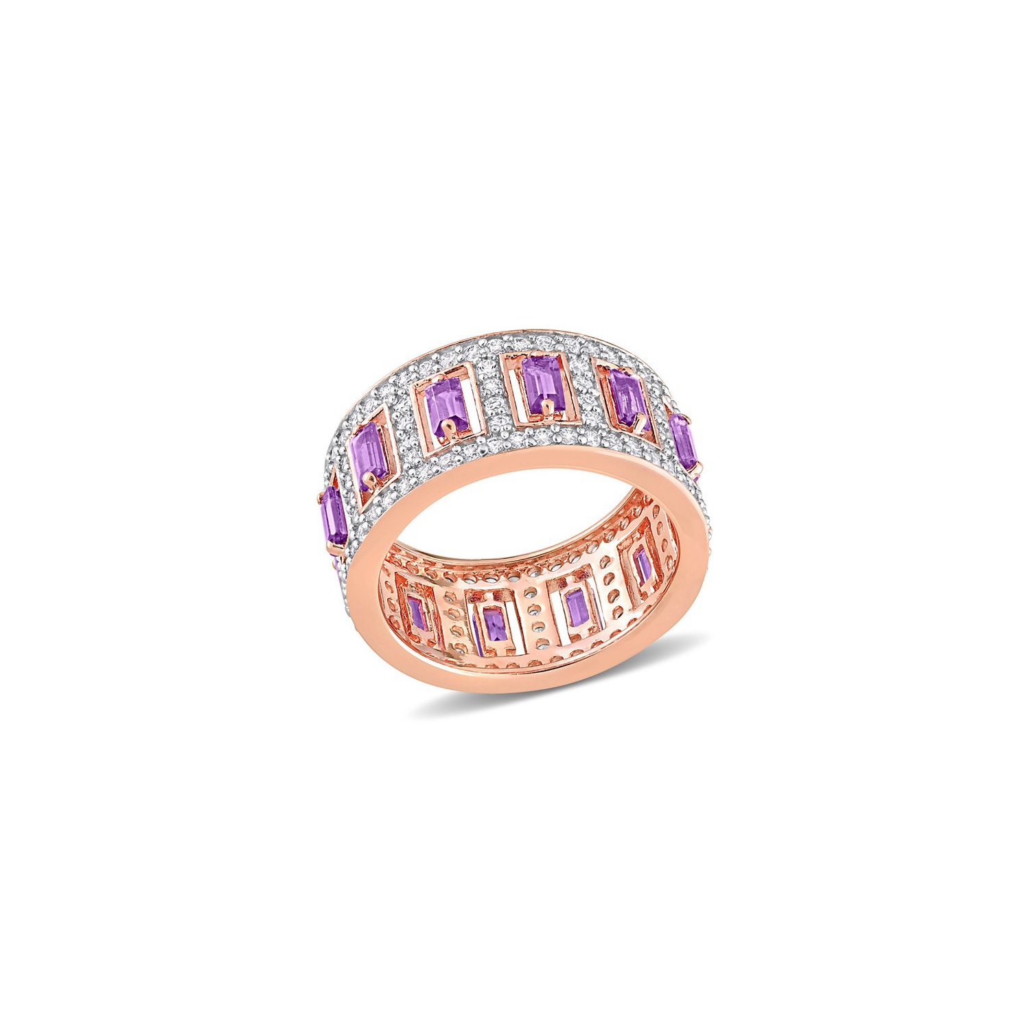 2.80 Carat African Amethyst and White Topaz Eternity Ring Band in Rose Plated Sterling Silver