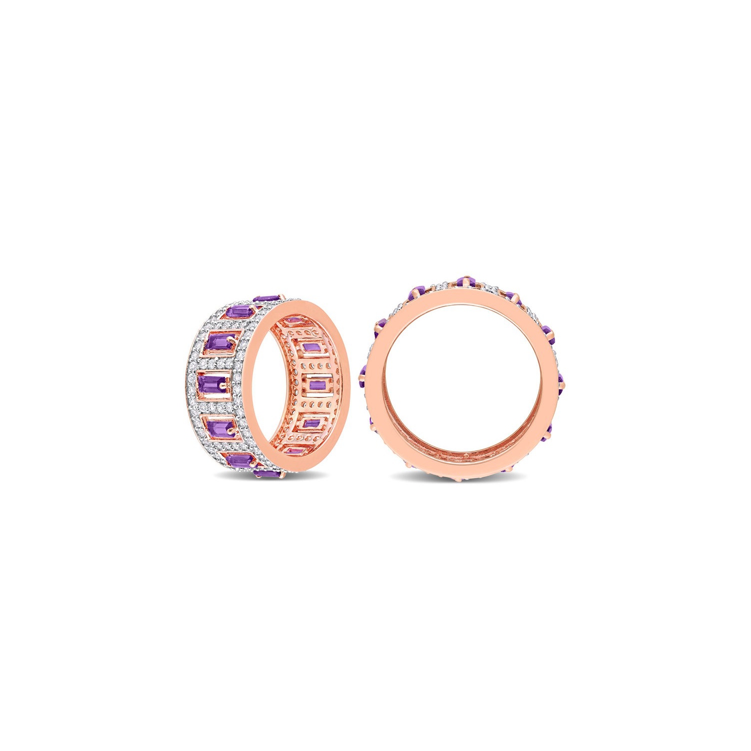 2.80 Carat African Amethyst and White Topaz Eternity Ring Band in Rose Plated Sterling Silver