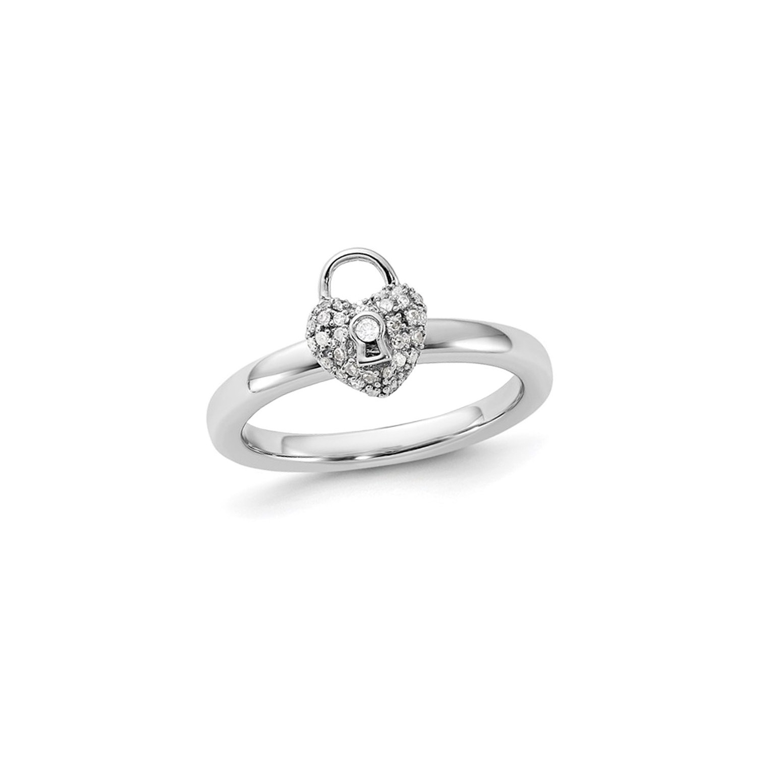 1/10 Carat Diamond Heart Lock Ring in Sterling Silver