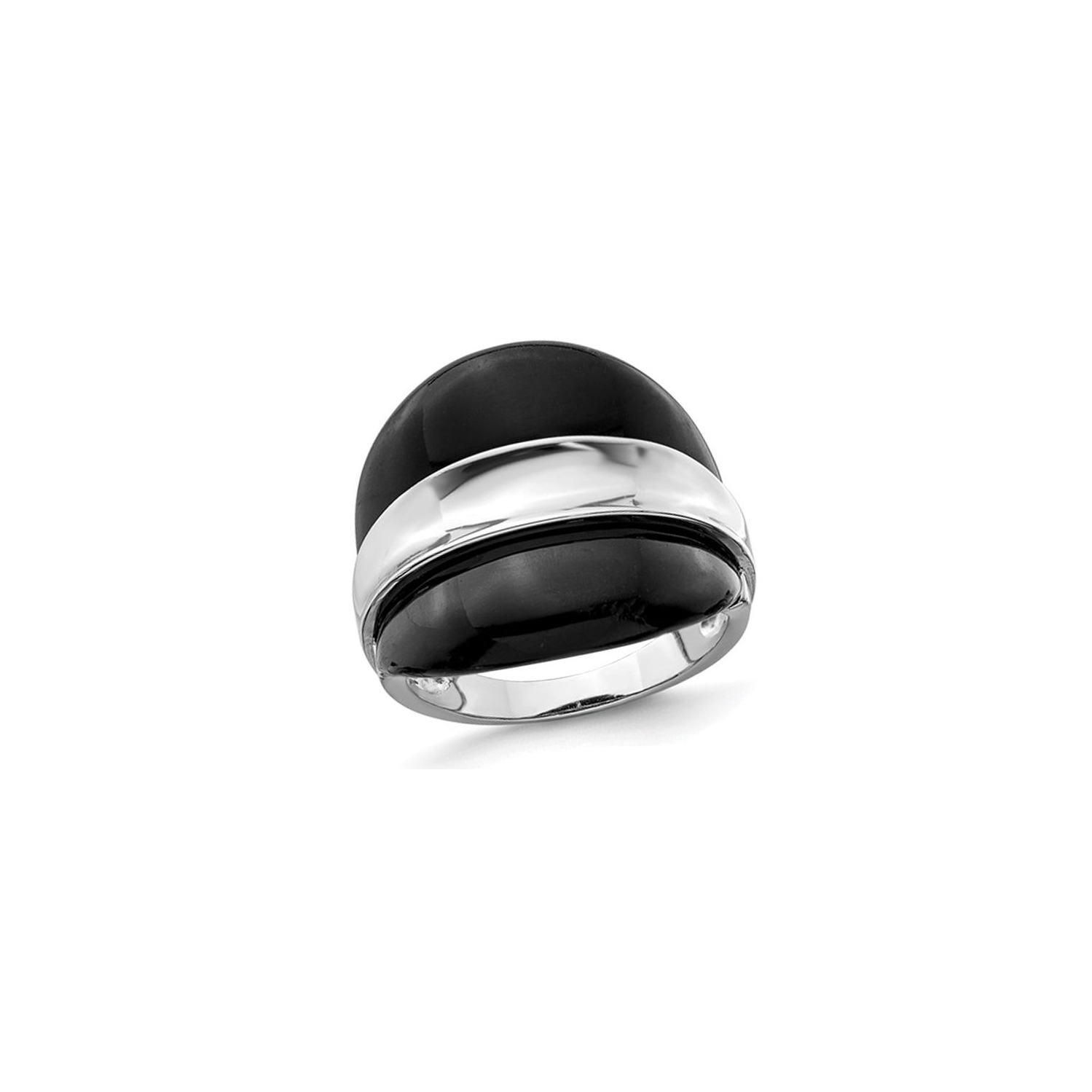 Sterling Silver Inlay Band Ring with Black Onyx