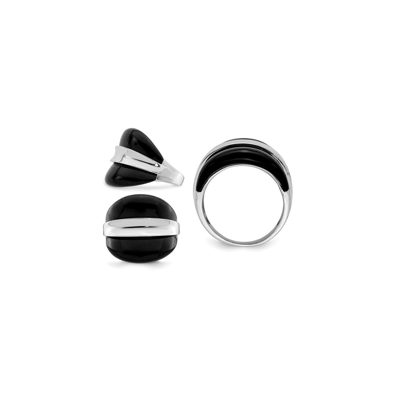 Sterling Silver Inlay Band Ring with Black Onyx