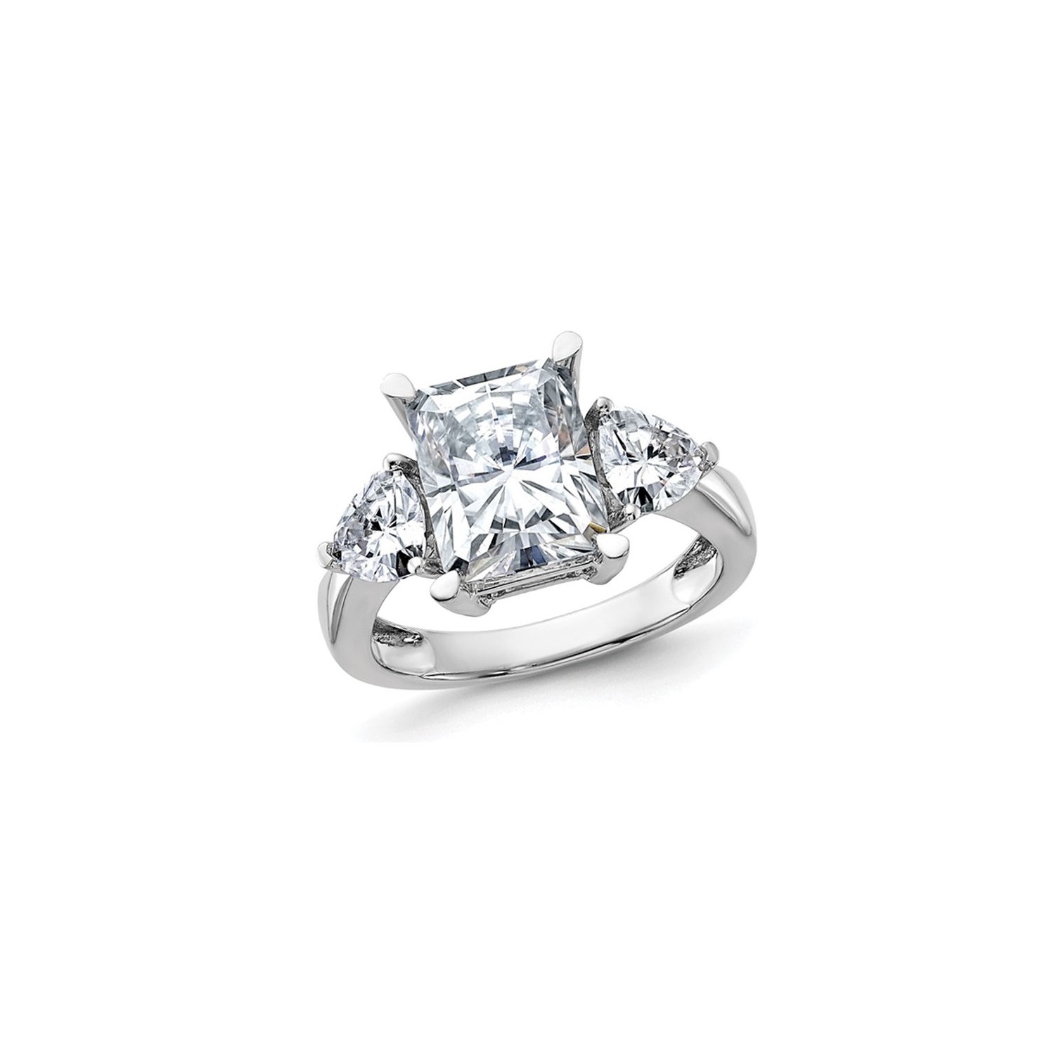4.45 Carat Synthetic Moissanite Three-Stone Emerald-Cut Engagement Ring in 14K White Gold