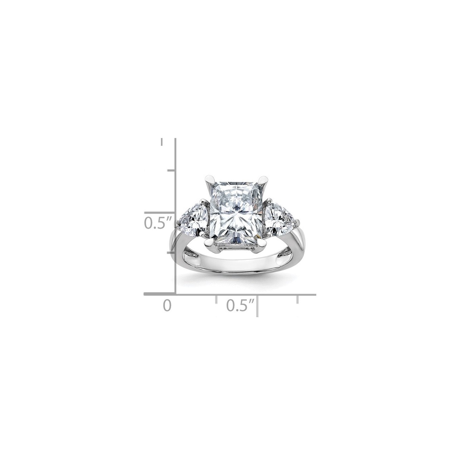 4.45 Carat Synthetic Moissanite Three-Stone Emerald-Cut Engagement Ring in 14K White Gold