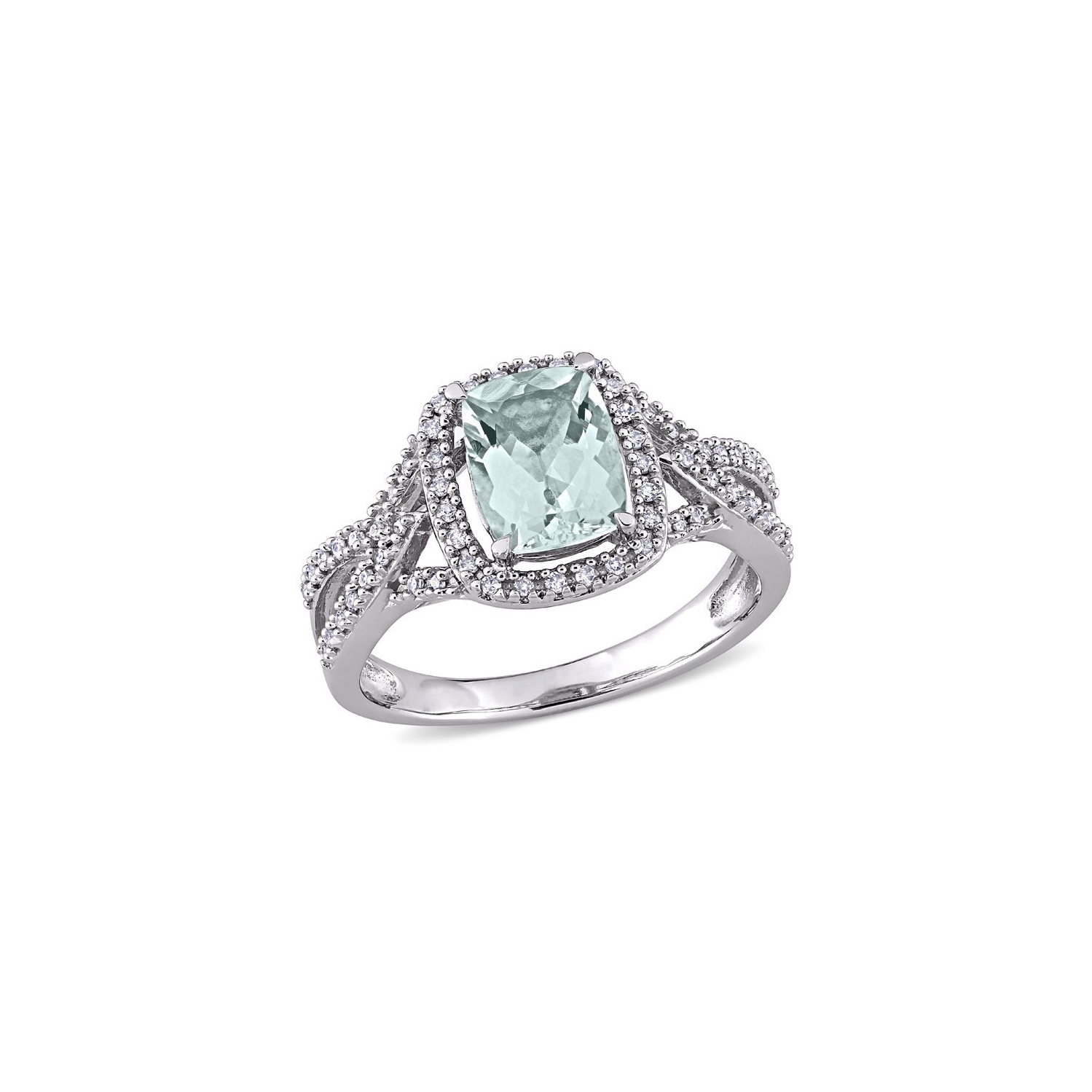 1.12 Carat Aquamarine Cushion-Cut Ring in 10K White Gold with Diamonds