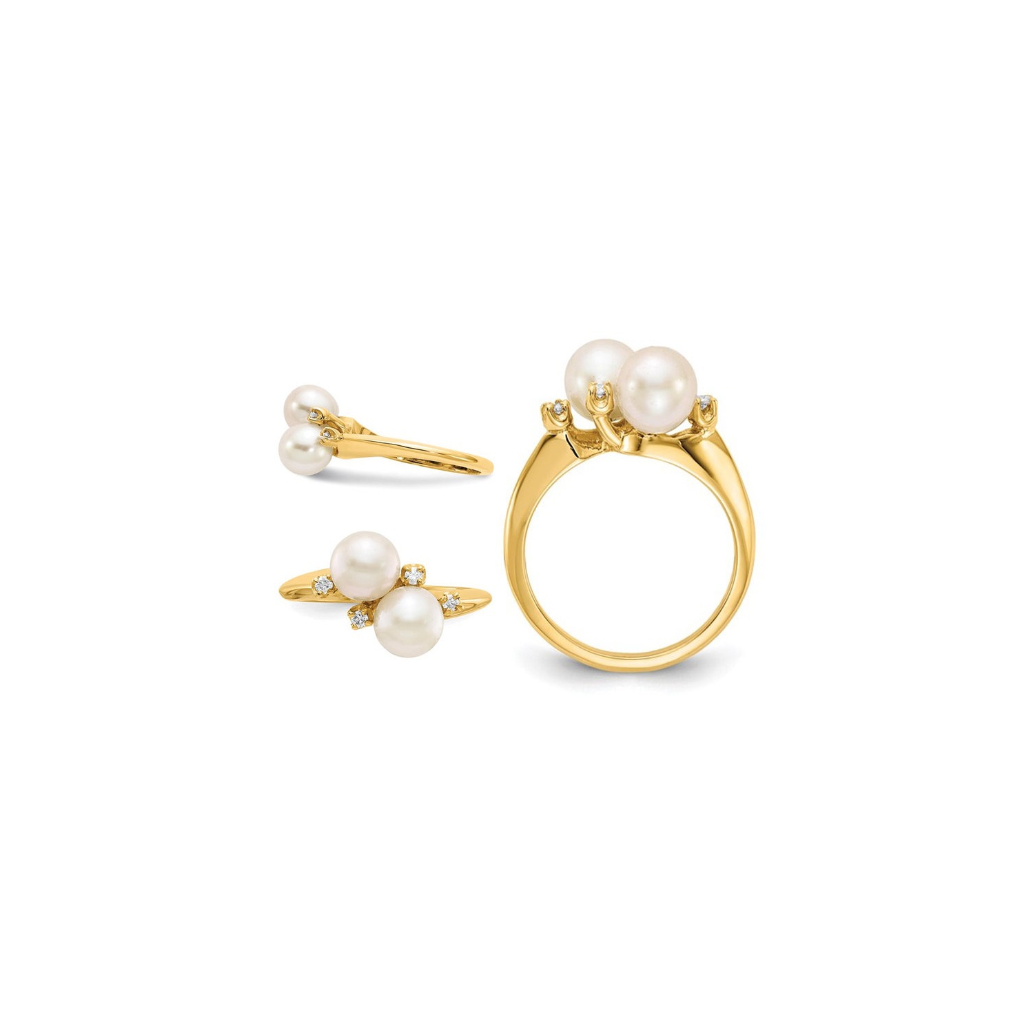 Bague en or jaune 14 K, perle d'eau douce de 6 mm avec diamants décoratifs