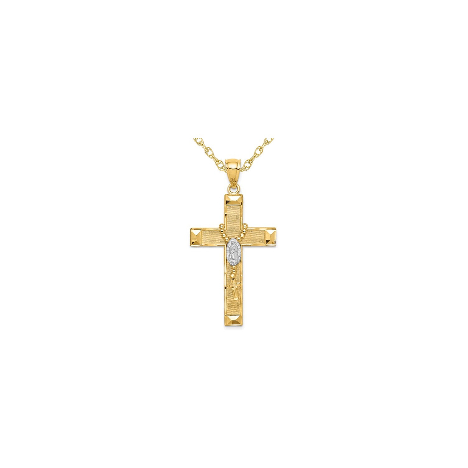 14K Yellow Gold Cross Pendant Necklace with Rosary and Chain