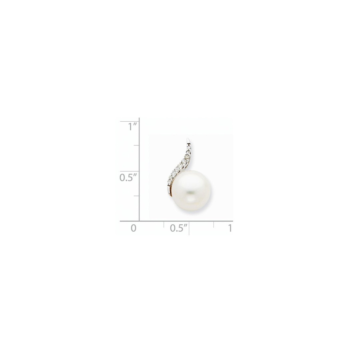14K White Gold Freshwater Cultured Pearl Pendant Necklace with Chain and Accent Diamonds