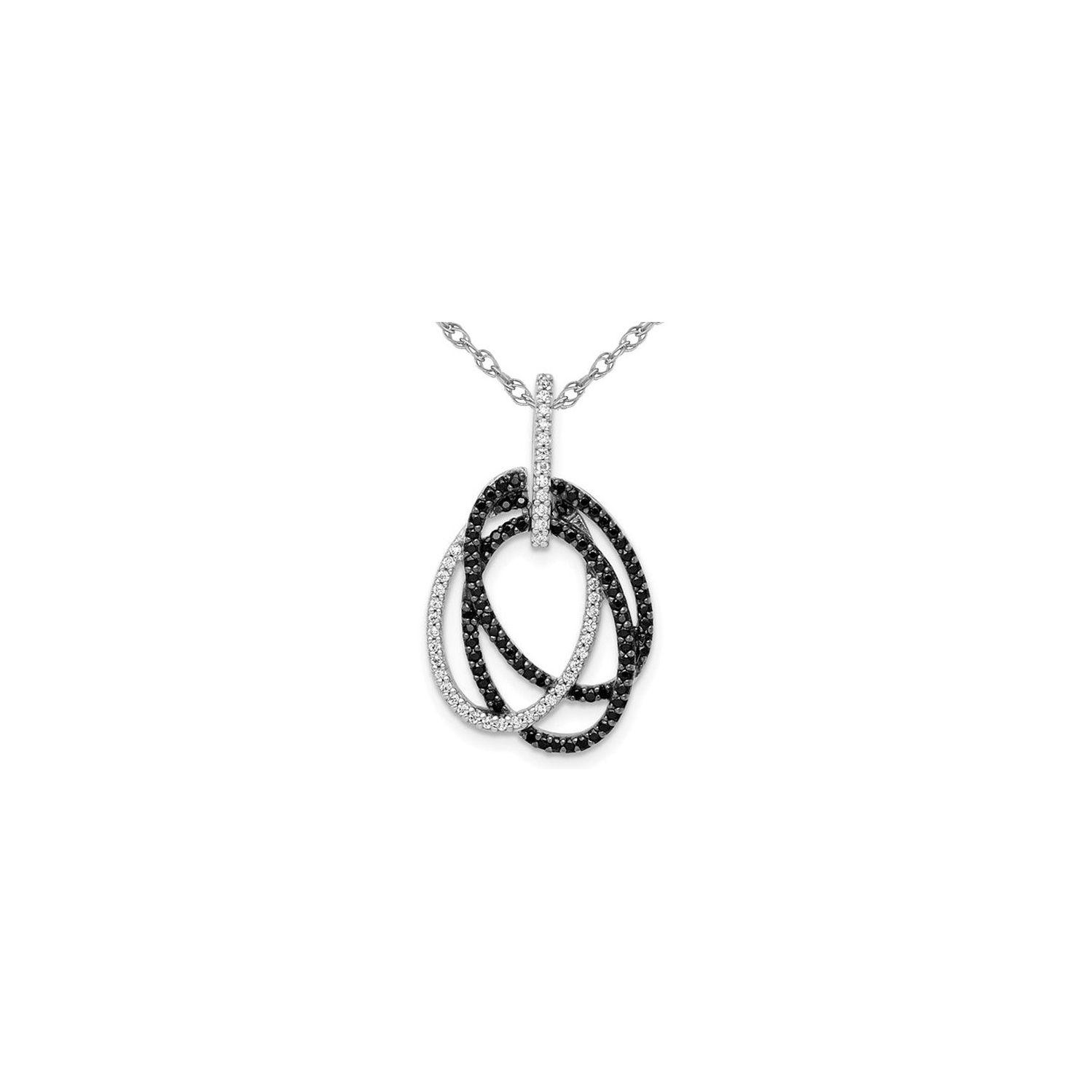 1/3 Carat Black & White Multi-Circle Diamond Pendant Necklace in 14K White Gold with Chain