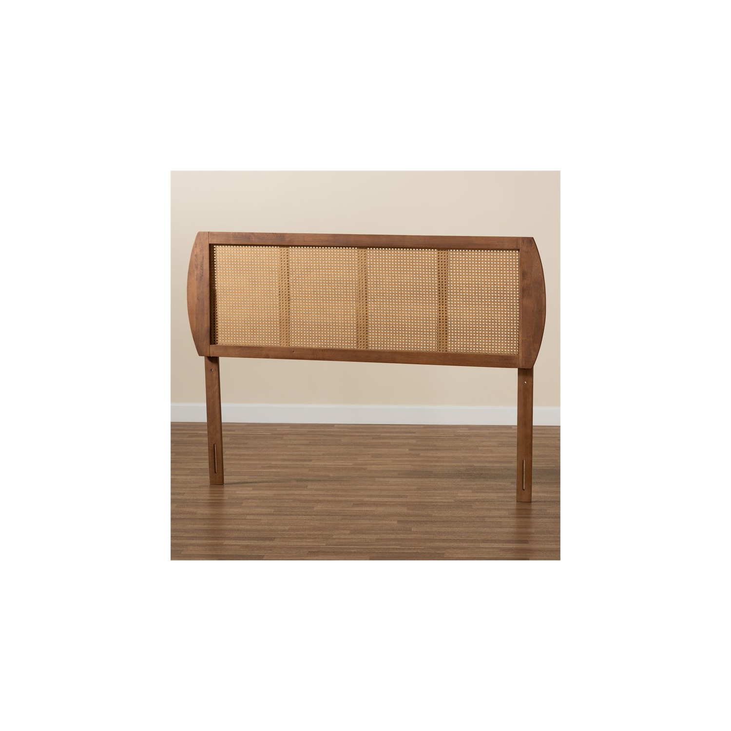 Baxton Studio Harris Walnut Finished Wood and Rattan Queen Size Headboard