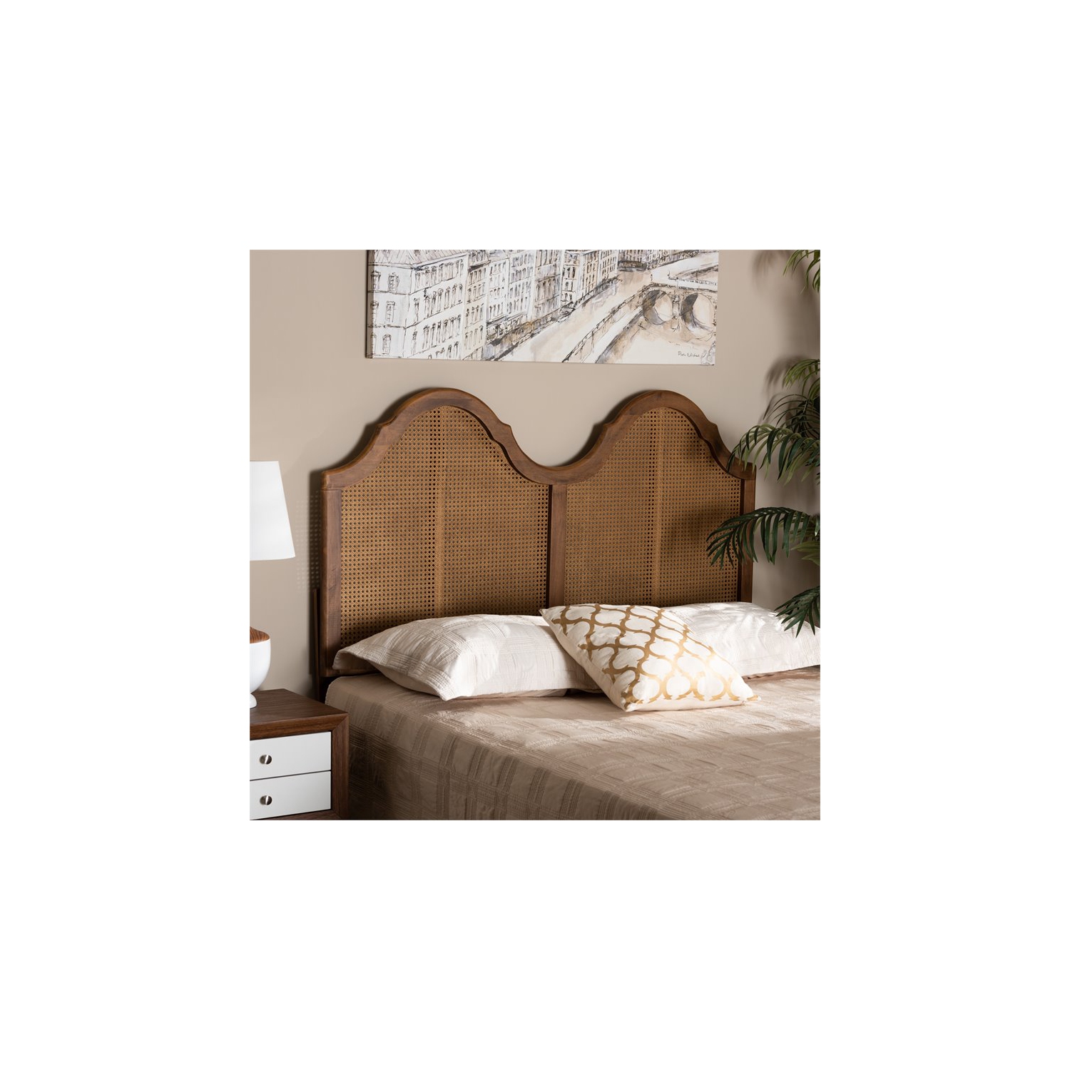 Baxton Studio – tête de lit double en rotin et en bois au fini noyer Hazel