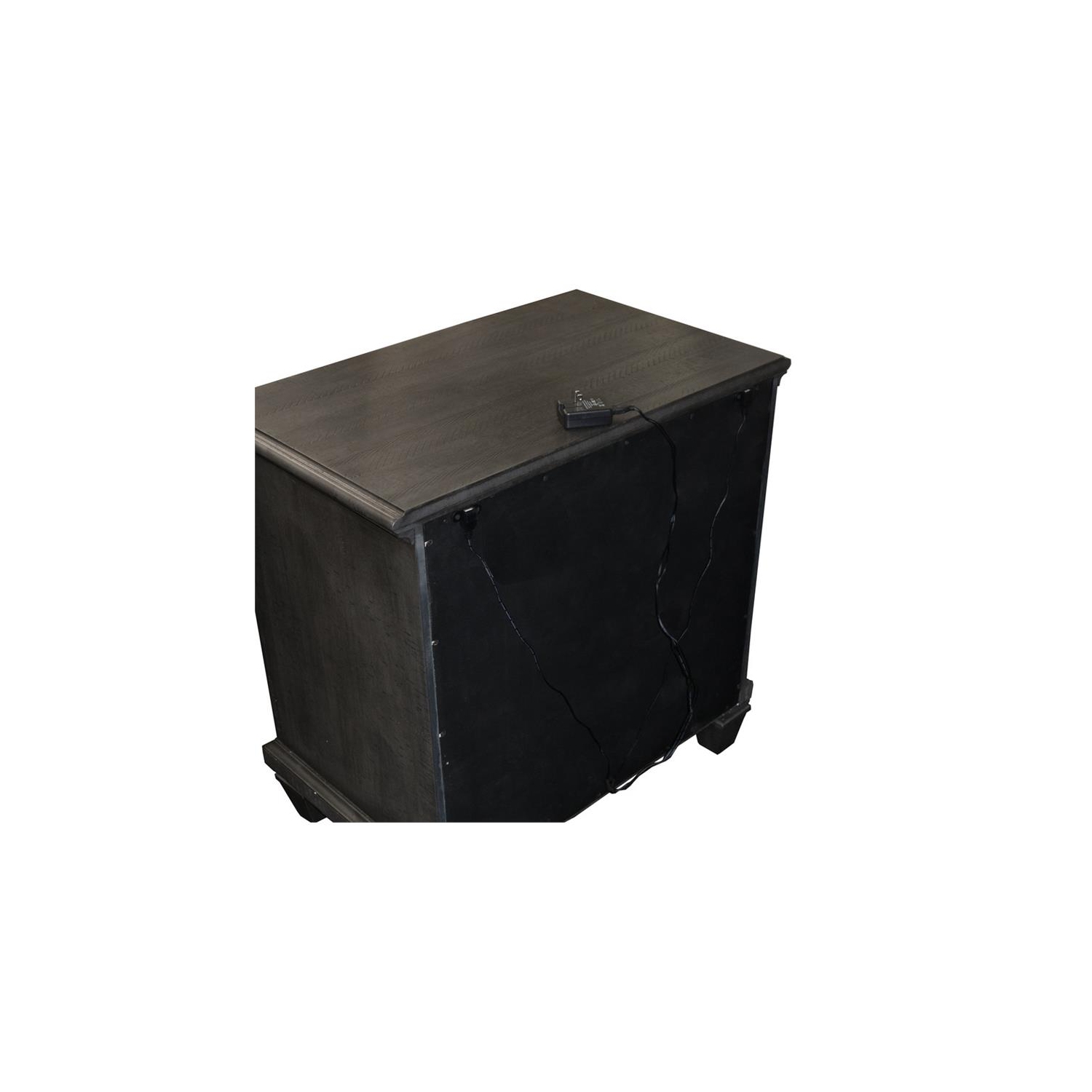 Rustic Gray Wood Nightstand with Twist Lock and 2 USB ports