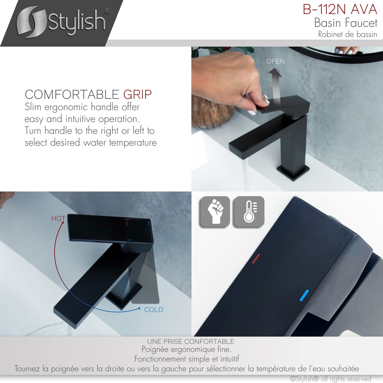 Stylish Single Handle Matte Black Finish Bathroom Faucet B-112N