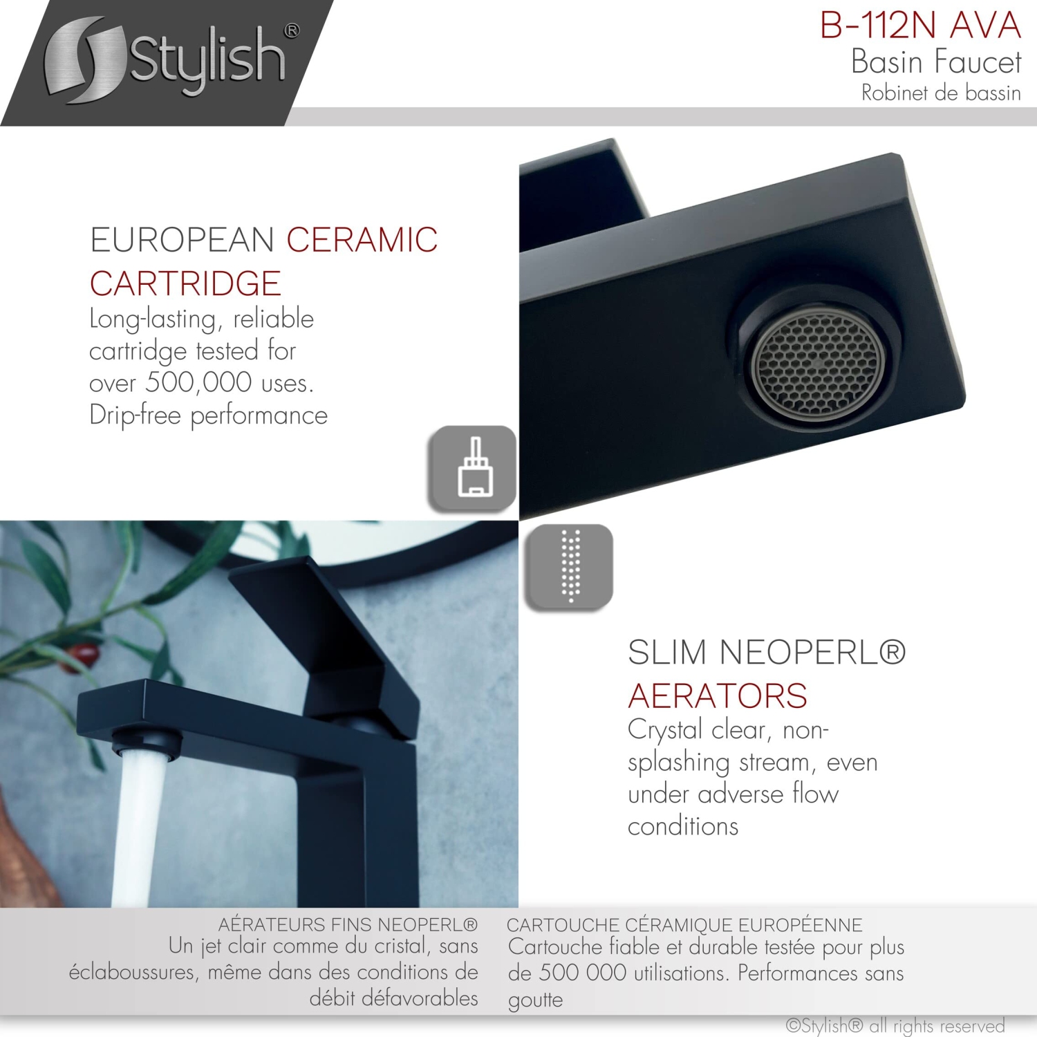 Stylish Single Handle Matte Black Finish Bathroom Faucet B-112N