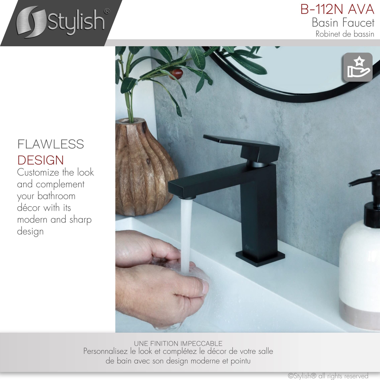 Stylish Single Handle Matte Black Finish Bathroom Faucet B-112N