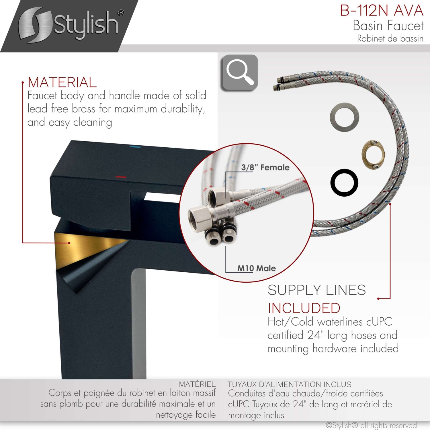 Stylish Single Handle Matte Black Finish Bathroom Faucet B-112N