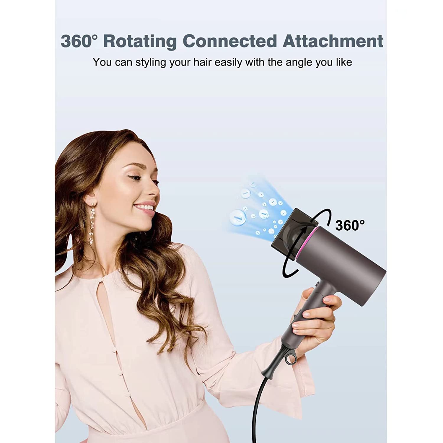 Sèche-cheveux Professional négative IONS 1800 W avec 3 réglages de chaleur/2 vitesses/froid, 2 buses et 1 diffuseur, séchoir pliant pour la maison,