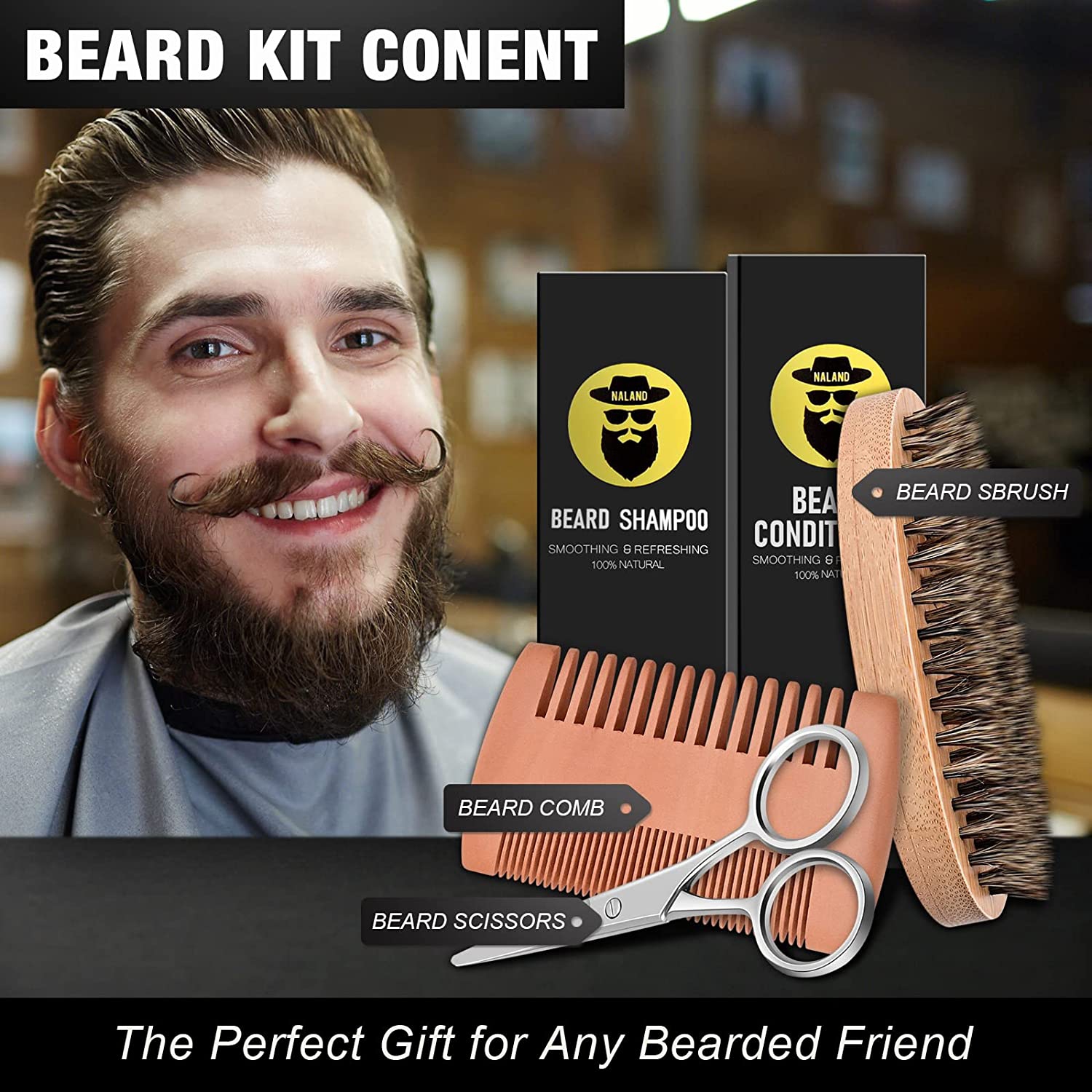 A|M Ushai Beard Straightener Kit, Beard Growth Grooming Kit, Beard Straightener, Beard Growth Oil, Beard Wash Shampoo, Conditioner, Balm, Wax, Comb,