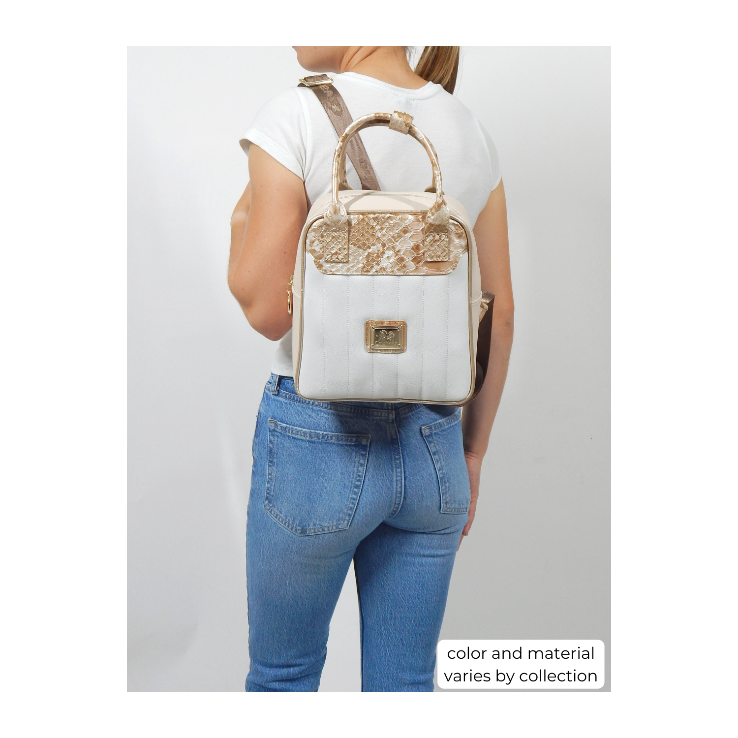 Cavalinho Grace Backpack - White and Navy - Leather and Canvas