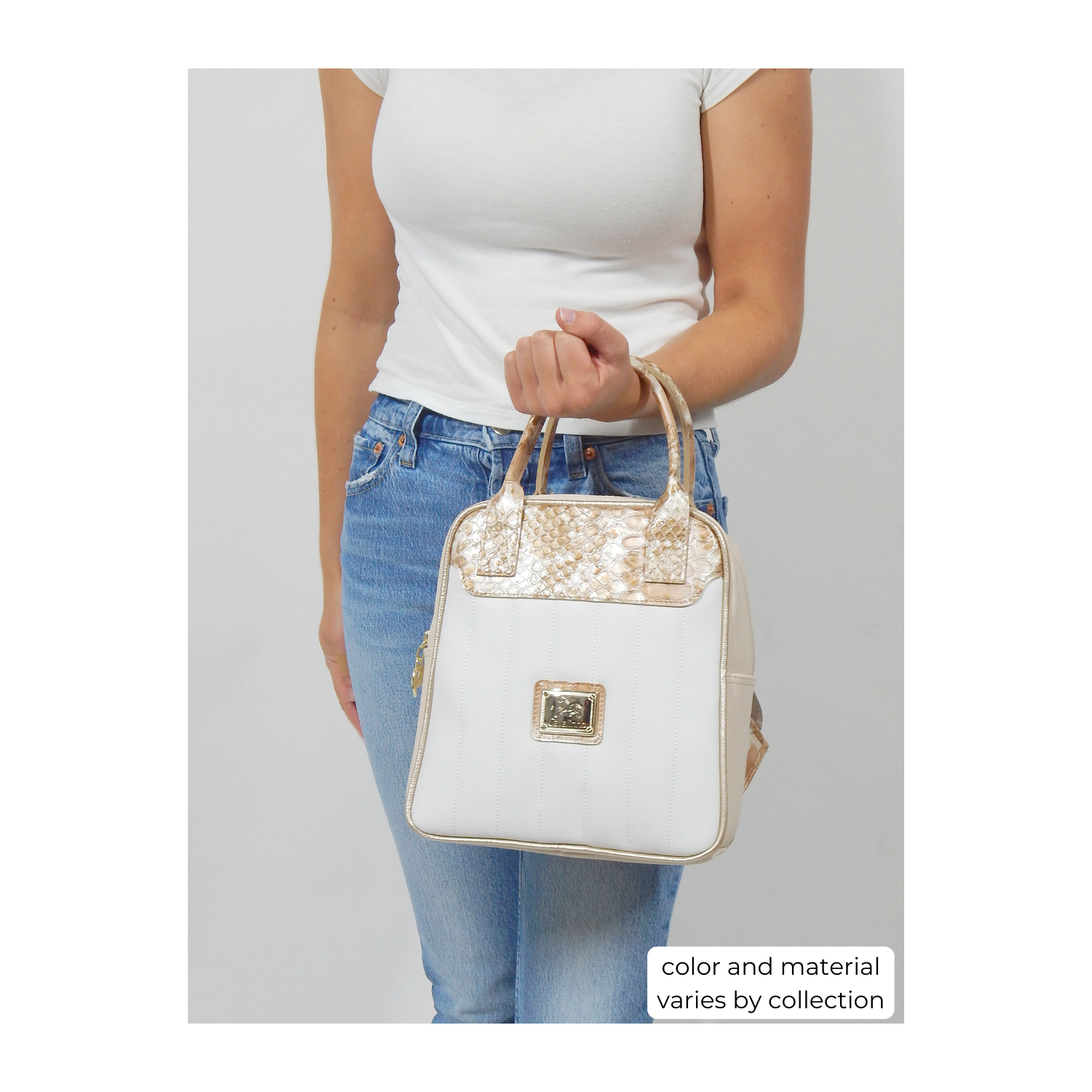 Cavalinho Grace Backpack - White and Navy - Leather and Canvas