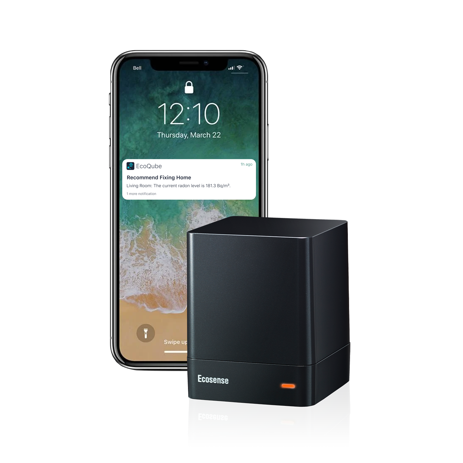 Ecosense EQ100 EcoQube, Digital Radon Detector, Fast Capture of Fluctuating Levels, Short & Long-Term Continuous Monitoring with Trend Charts, Remote