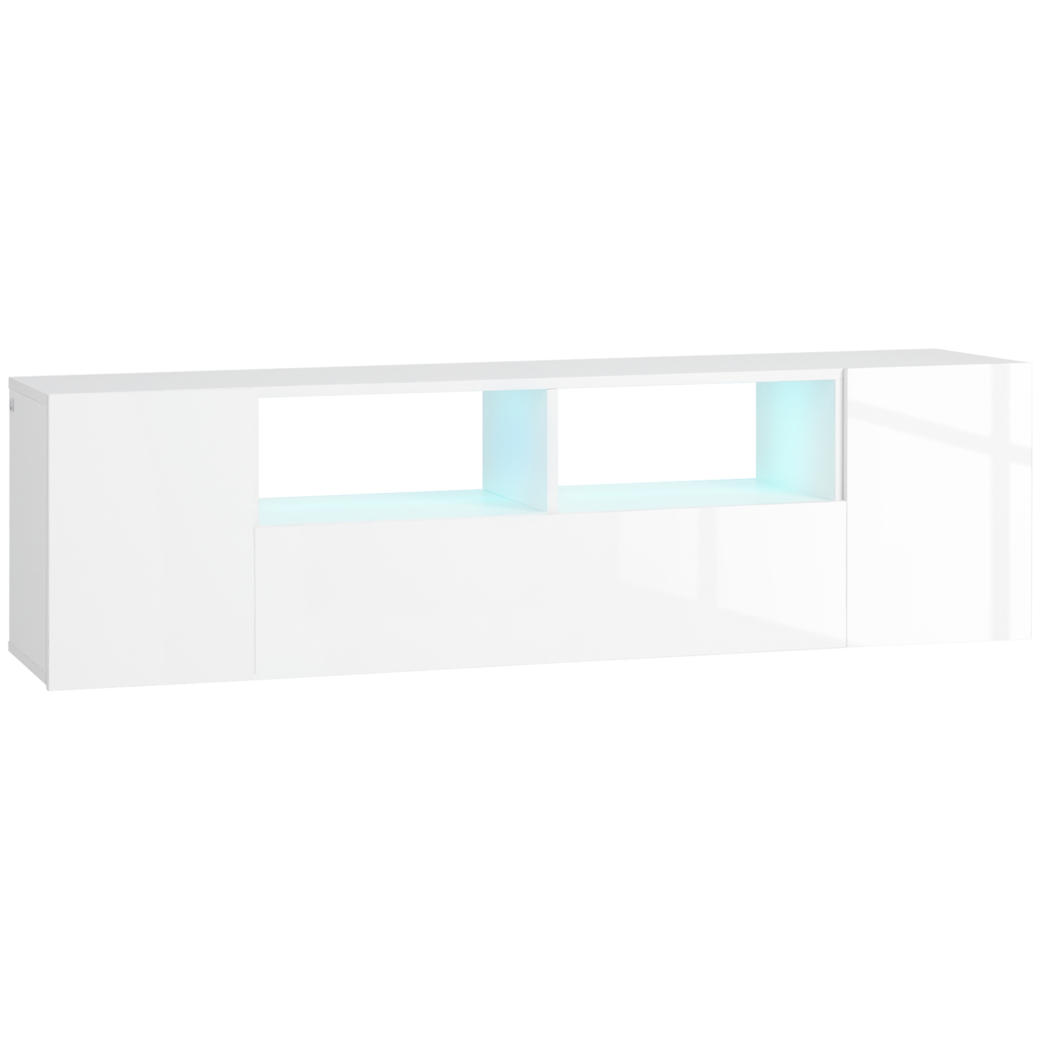 HOMCOM High Gloss TV Cabinet Stand for TVs up to 60" with LED Lights, Entertainment Center with Storage Shelves and Cupboards, White