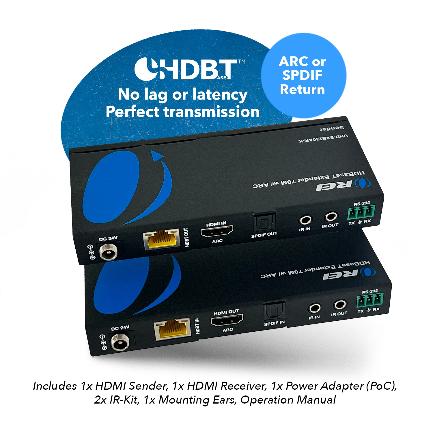 4K UHD HDMI Extender With HDBaseT Over CAT5e/6/7 Supports ARC & Bi-Directional IR Control up to 230 Ft