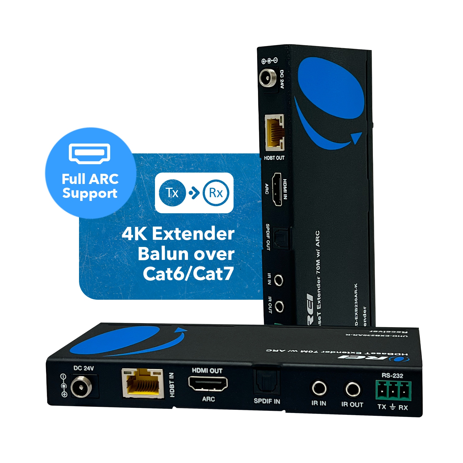 4K UHD HDMI Extender With HDBaseT Over CAT5e/6/7 Supports ARC & Bi-Directional IR Control up to 230 Ft