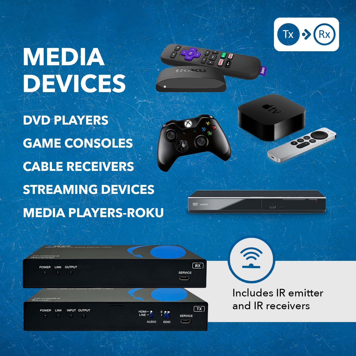 Prolongateur HDMI 4K sur coaxial jusqu’à 330 pi – 4K à 60 Hz avec câble coaxial en cuivre RG-6 de plus de 75 ohms – commande IR bidirectionnelle,