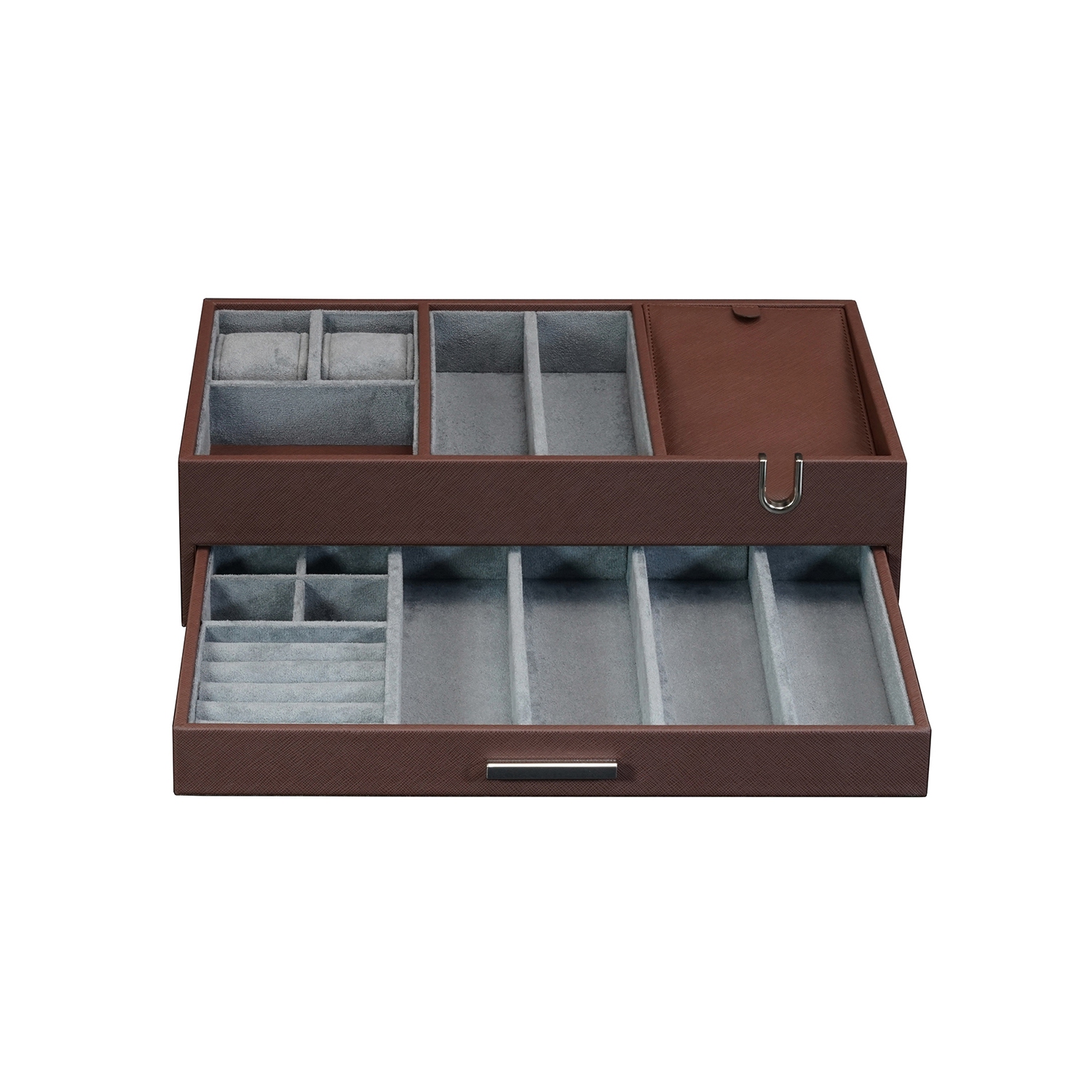 Arolly Multi-Functional Leatherette Valet Tray Dresser with Pull Out Drawer for Phone, Coins, Watches, Jewelry, Cufflinks, Keys and Other