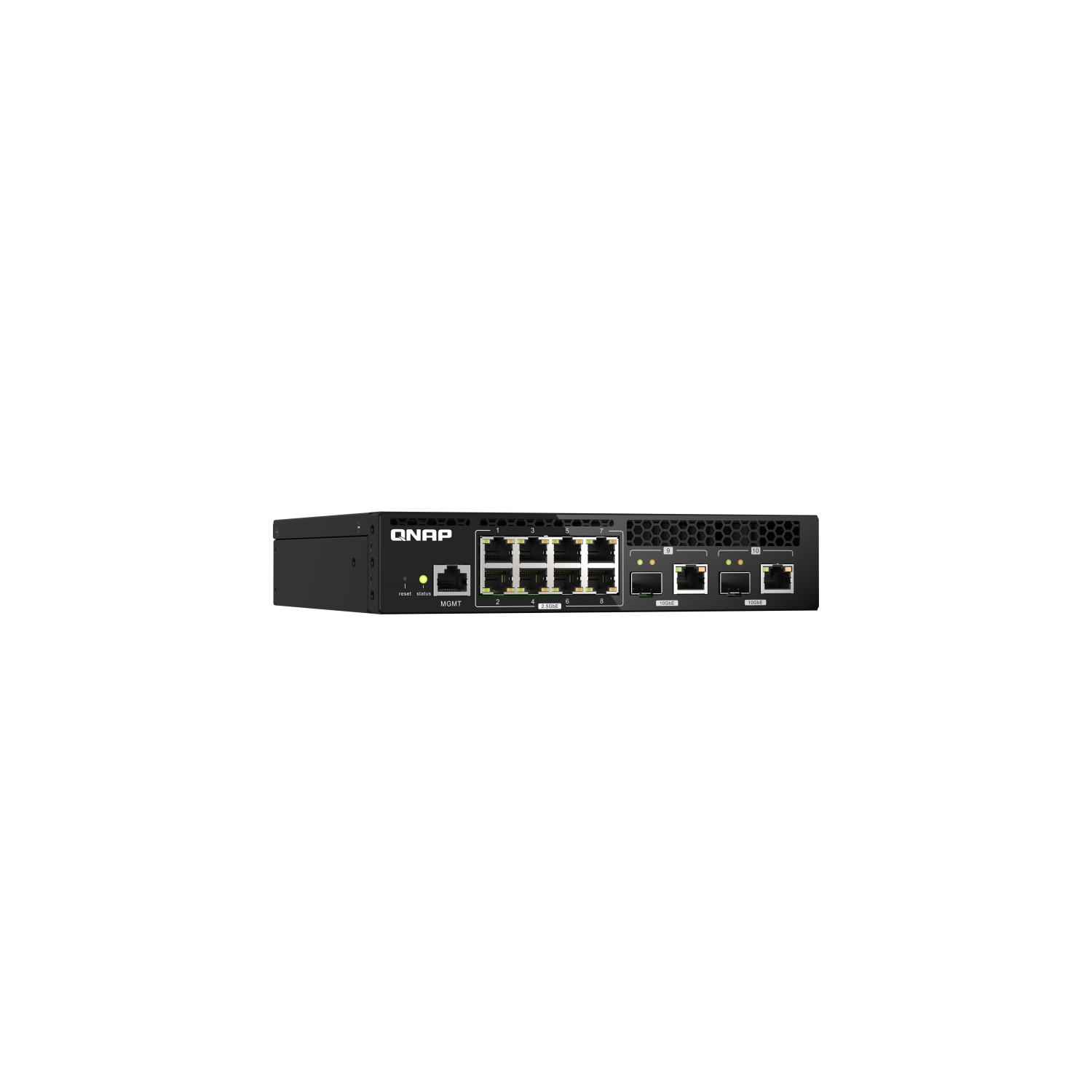 QNAP – Commutateur de montage sur bâti demi-largeur géré par le Web QSW-M2108R-2C, avec deux ports combinés SFP+/RJ45 10GbE et huit ports Gigabit 2,5