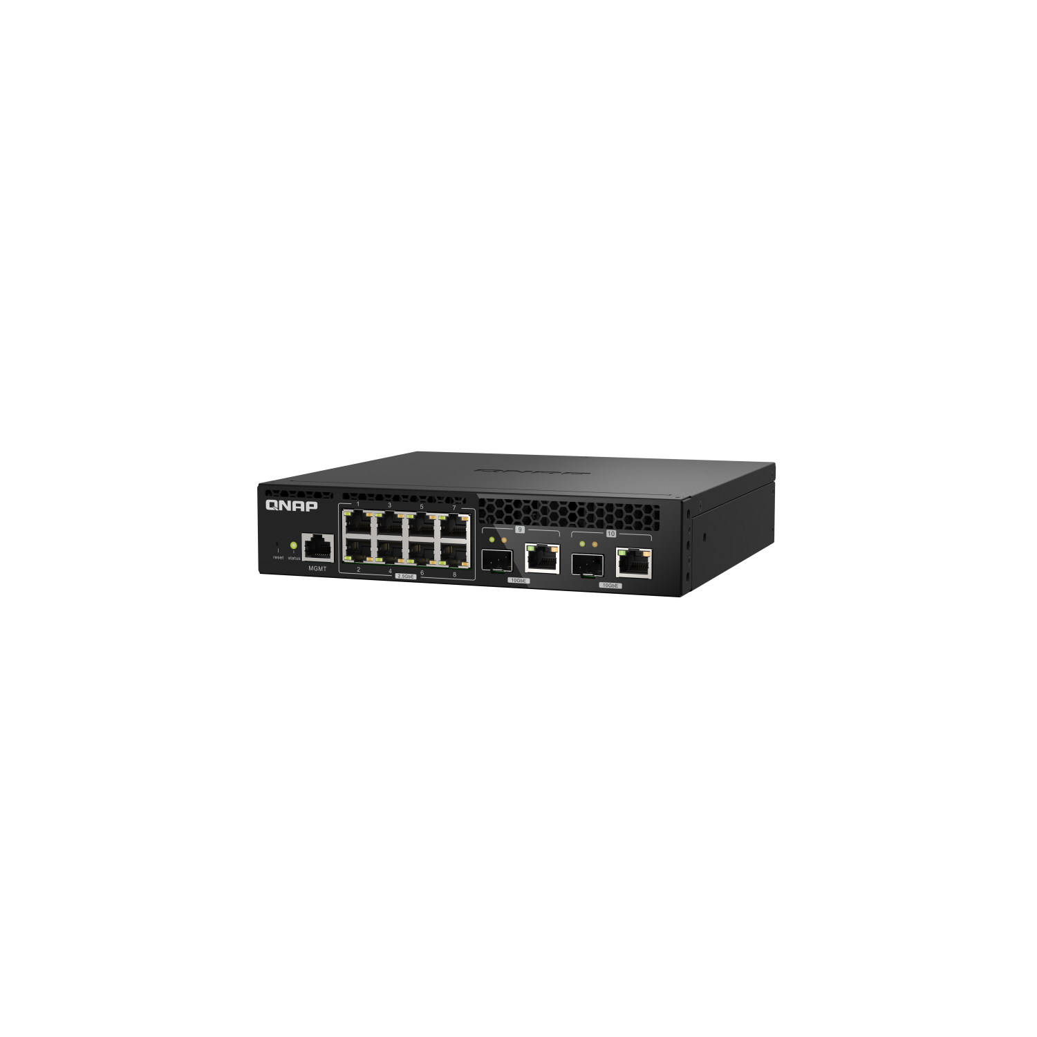 QNAP – Commutateur de montage sur bâti demi-largeur géré par le Web QSW-M2108R-2C, avec deux ports combinés SFP+/RJ45 10GbE et huit ports Gigabit 2,5