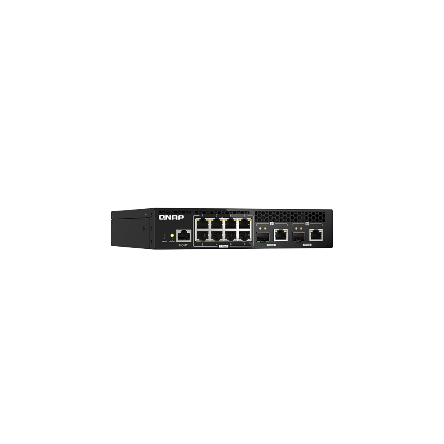 QNAP – Commutateur de montage sur bâti demi-largeur géré par le Web QSW-M2108R-2C, avec deux ports combinés SFP+/RJ45 10GbE et huit ports Gigabit 2,5