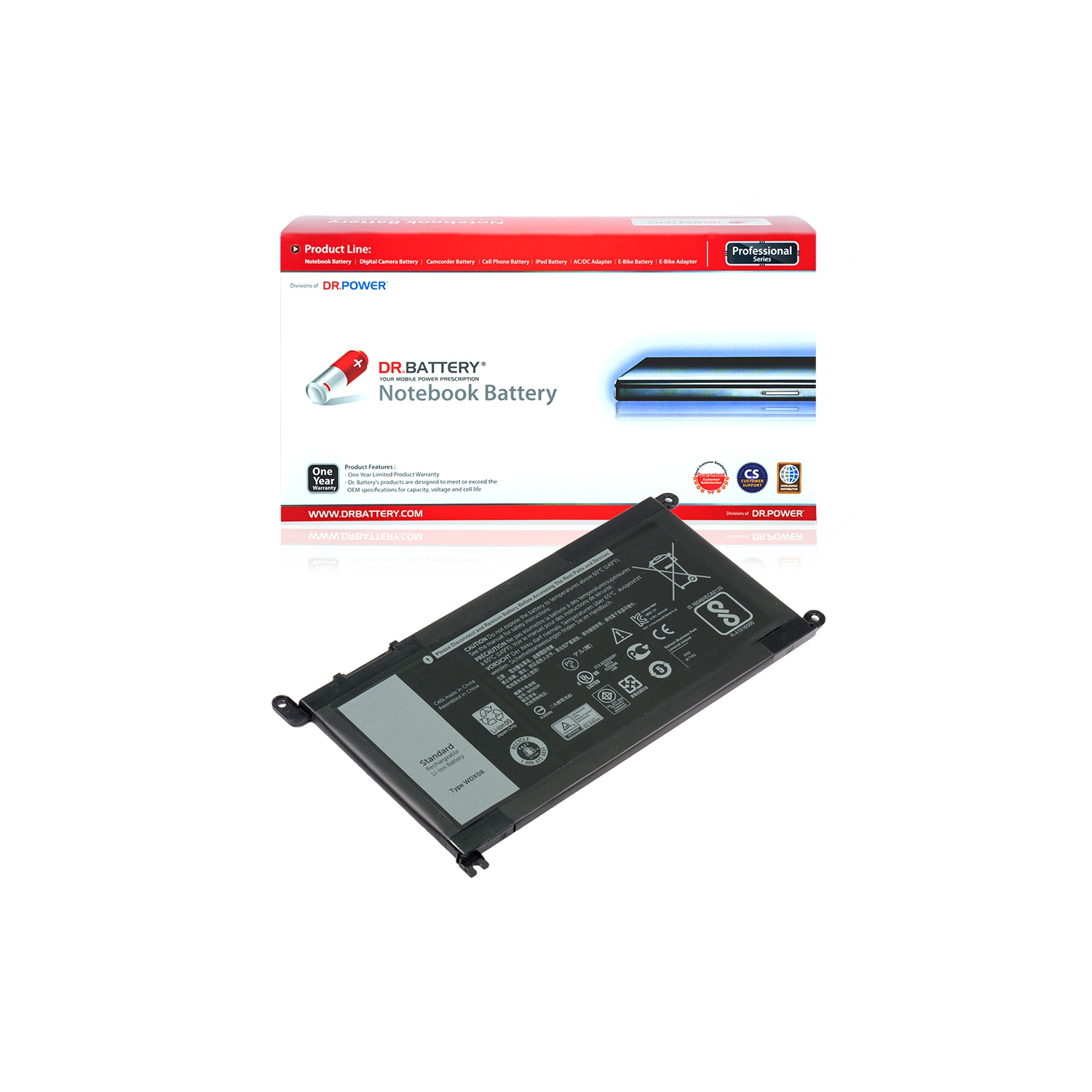 DR. BATTERY - Batterie de remplacement d’ordinateur portable WDX0R pour Dell Inspiron 13 14 15 17 Série P58F FC92N 3CRH3 T2JX4 CYMGM [11.4V / 42Wh]