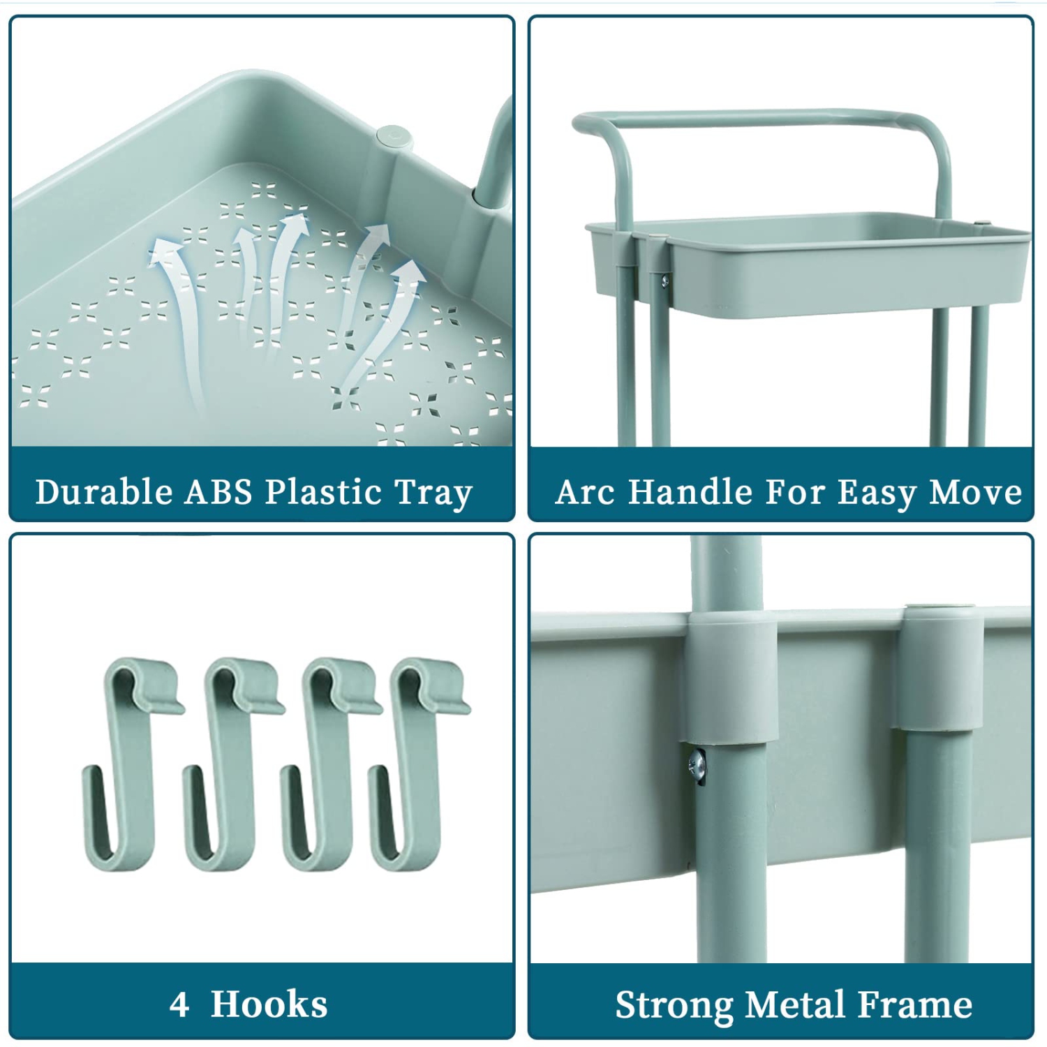 3 Tier Rolling Utility Cart with Wheels and Handle Storage Organization Shelves for Kitchen, Bathroom, Office, Library, Coffee Bar Trolley Service