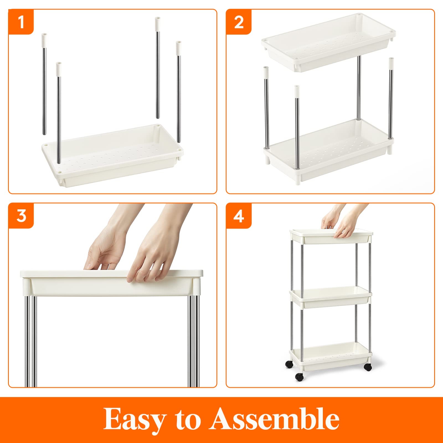 Slim Rolling Utility Cart 7.9" Width for Bathroom LaundryRoom Kitchen Narrow Space, 3 Tier Slide-Out Storage Cart Organizer Rack Shelf with Wheels