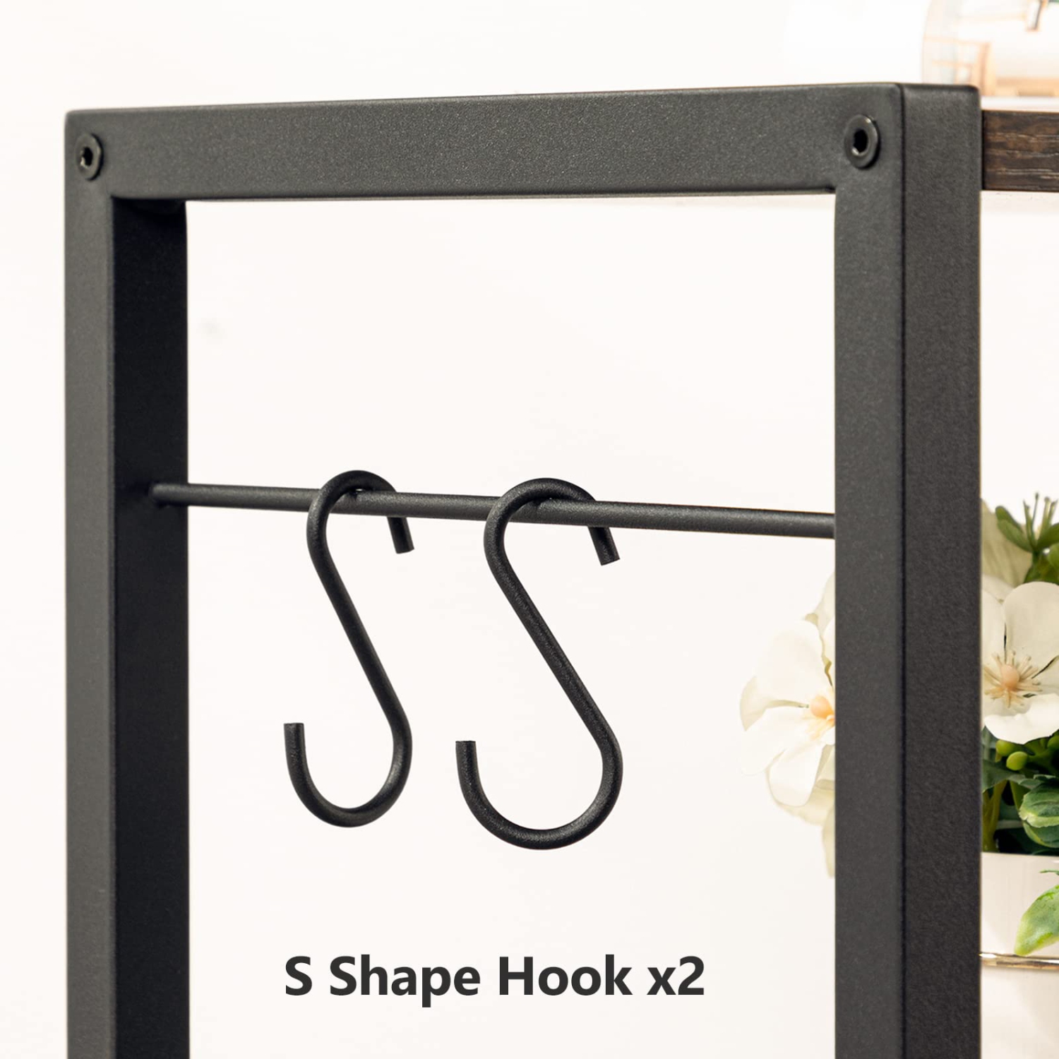 Mobile Printer Stand, 3-Tier Printer Cart Under Desk with Storage, Industrial Rolling Cart with 2 Hooks, Sturdy Little Cart on Wheels for Home