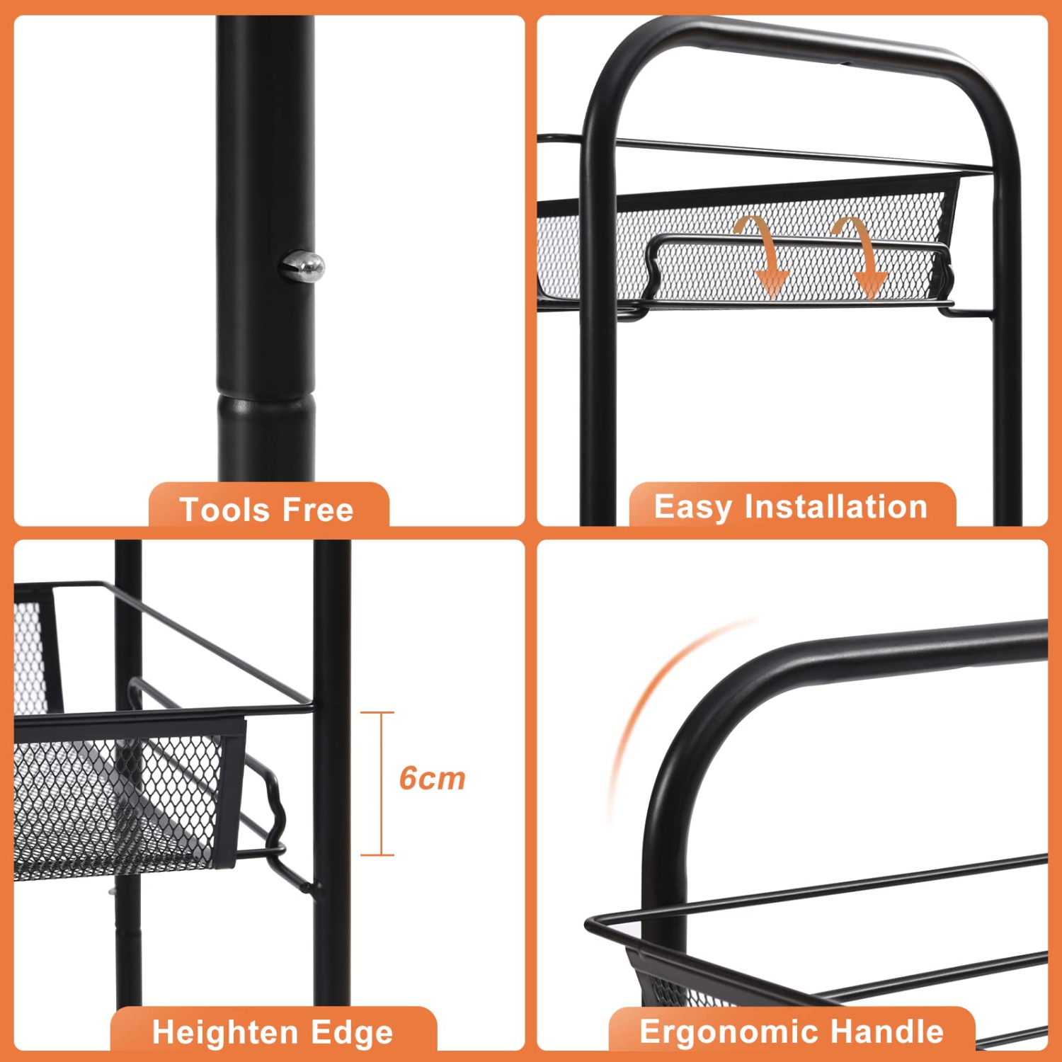 3-Tier Rolling Cart,Easy Assemble Mobile Storage Trolley On Wheels,Slide Out Utility Cart Shelving Units Kitchen Bathroom Laundry Room Pink